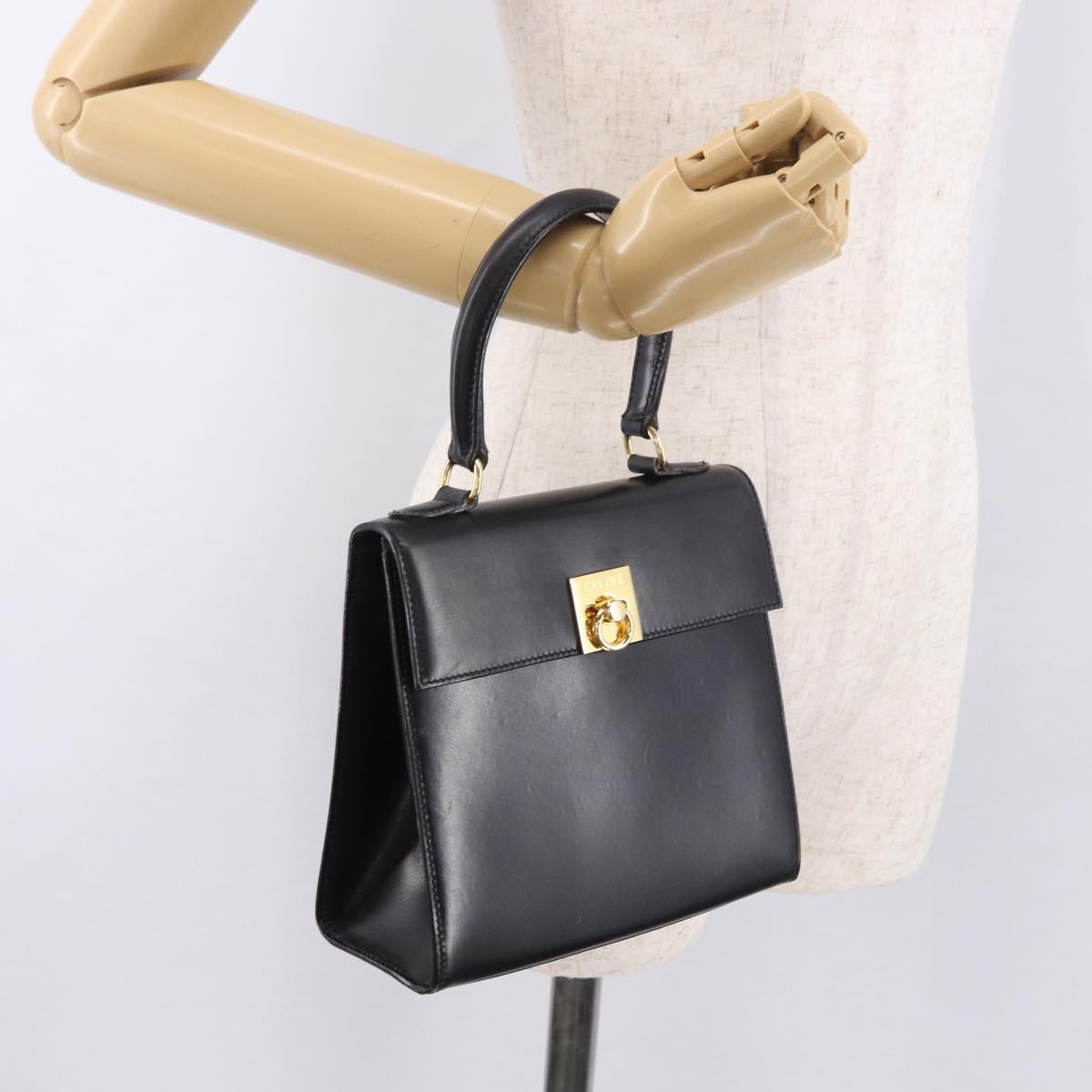 CELINE Hand Bag Leather Black Gold Auth 185644V
