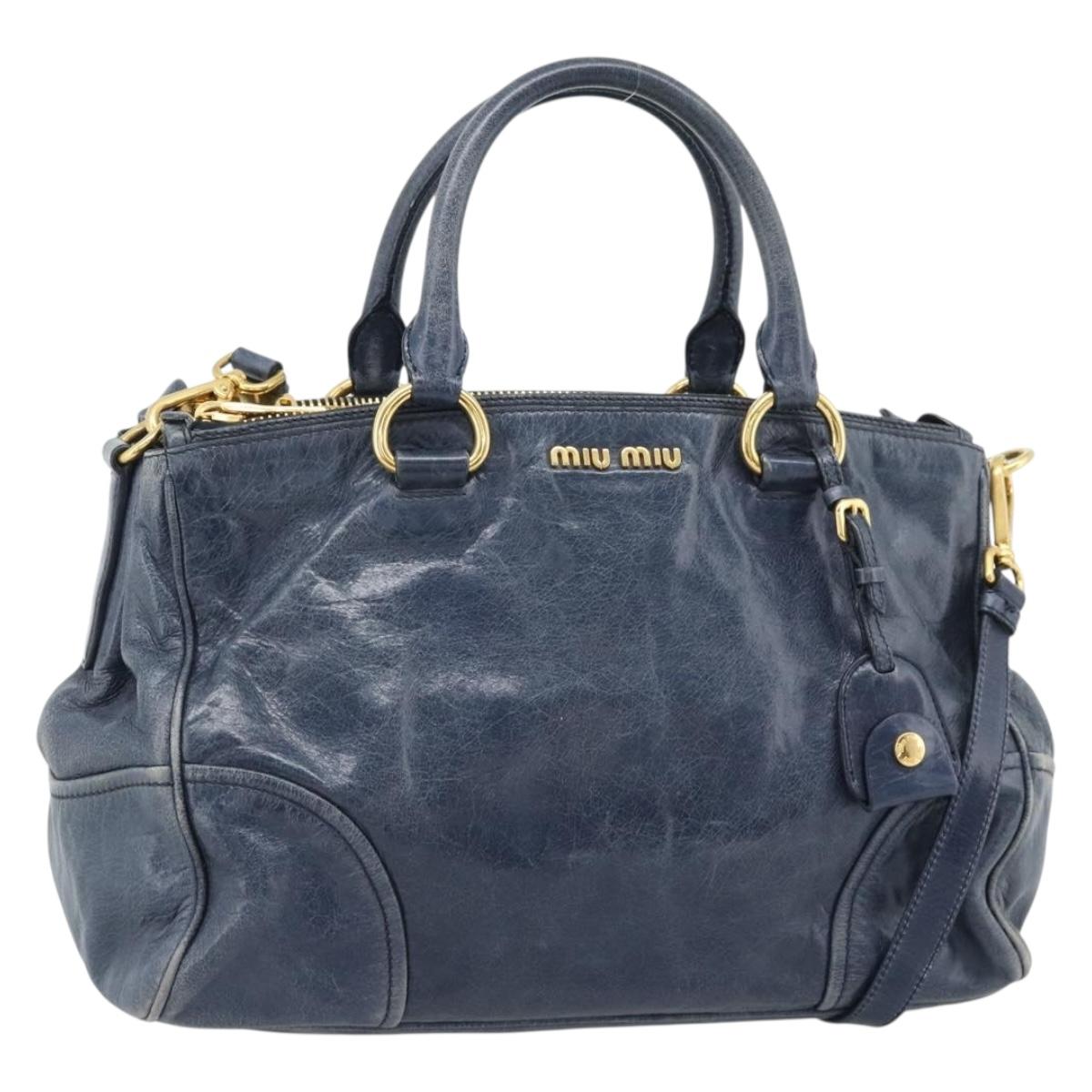 Miu Miu Hand Bag Leather 2way Navy Gold Auth 185645V