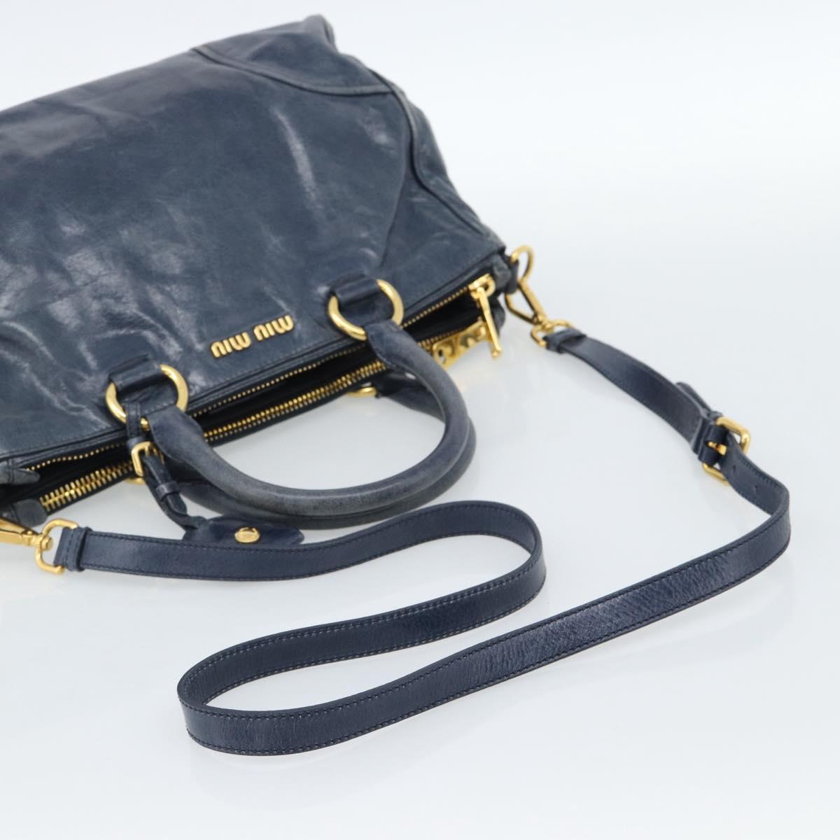 Miu Miu Hand Bag Leather 2way Navy Gold Auth 185645V