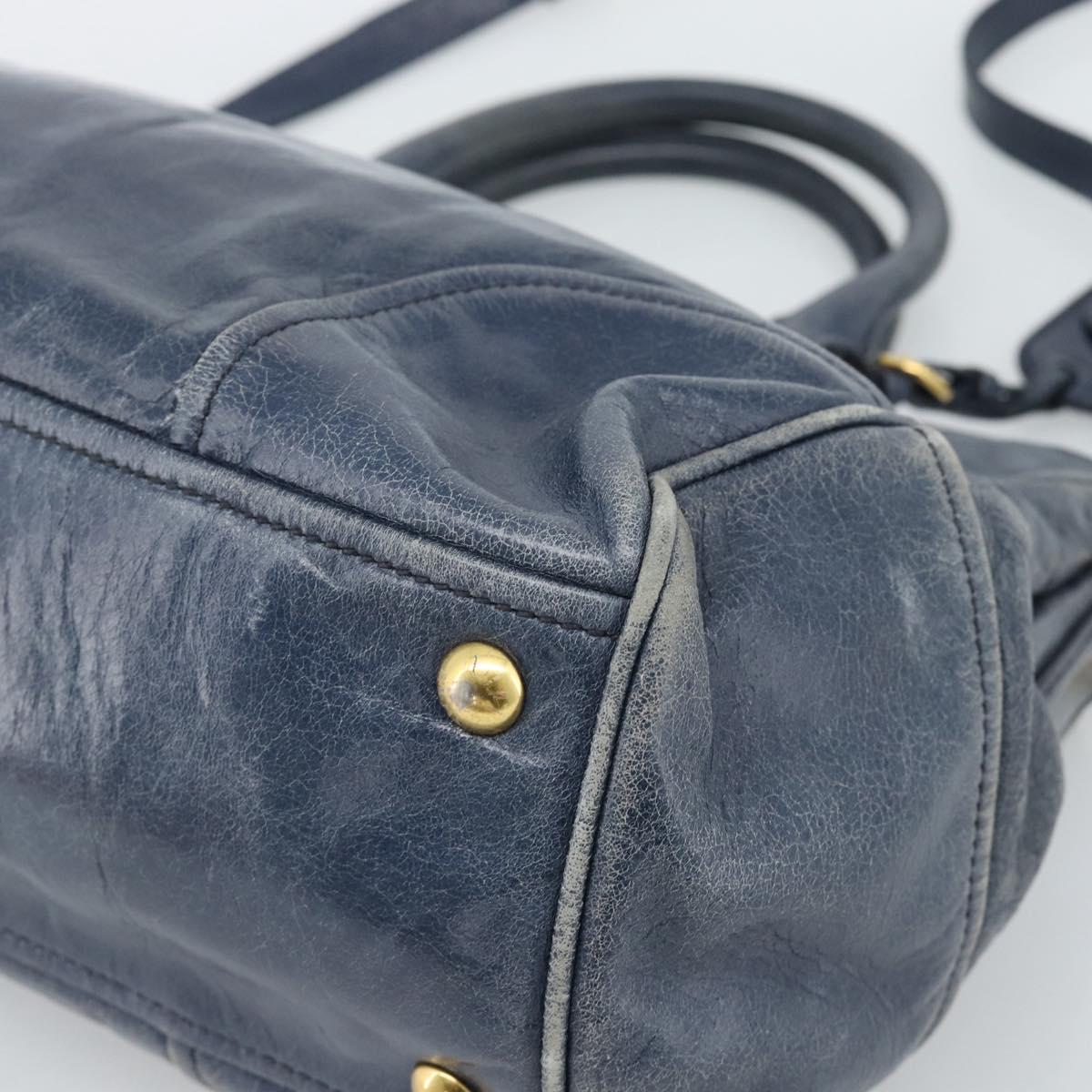 Miu Miu Hand Bag Leather 2way Navy Gold Auth 185645V