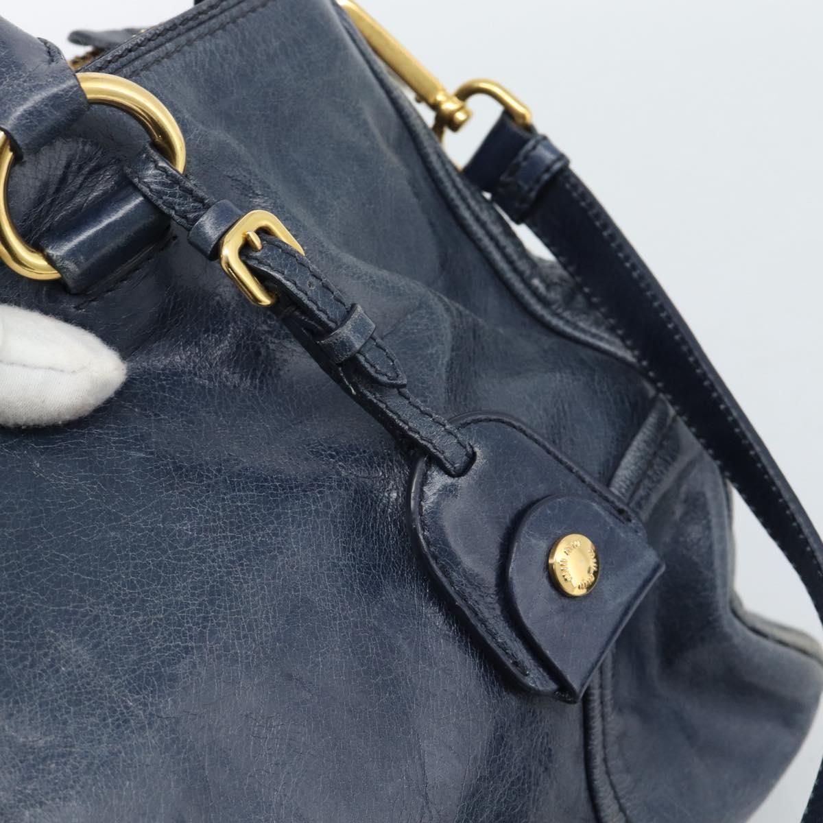 Miu Miu Hand Bag Leather 2way Navy Gold Auth 185645V