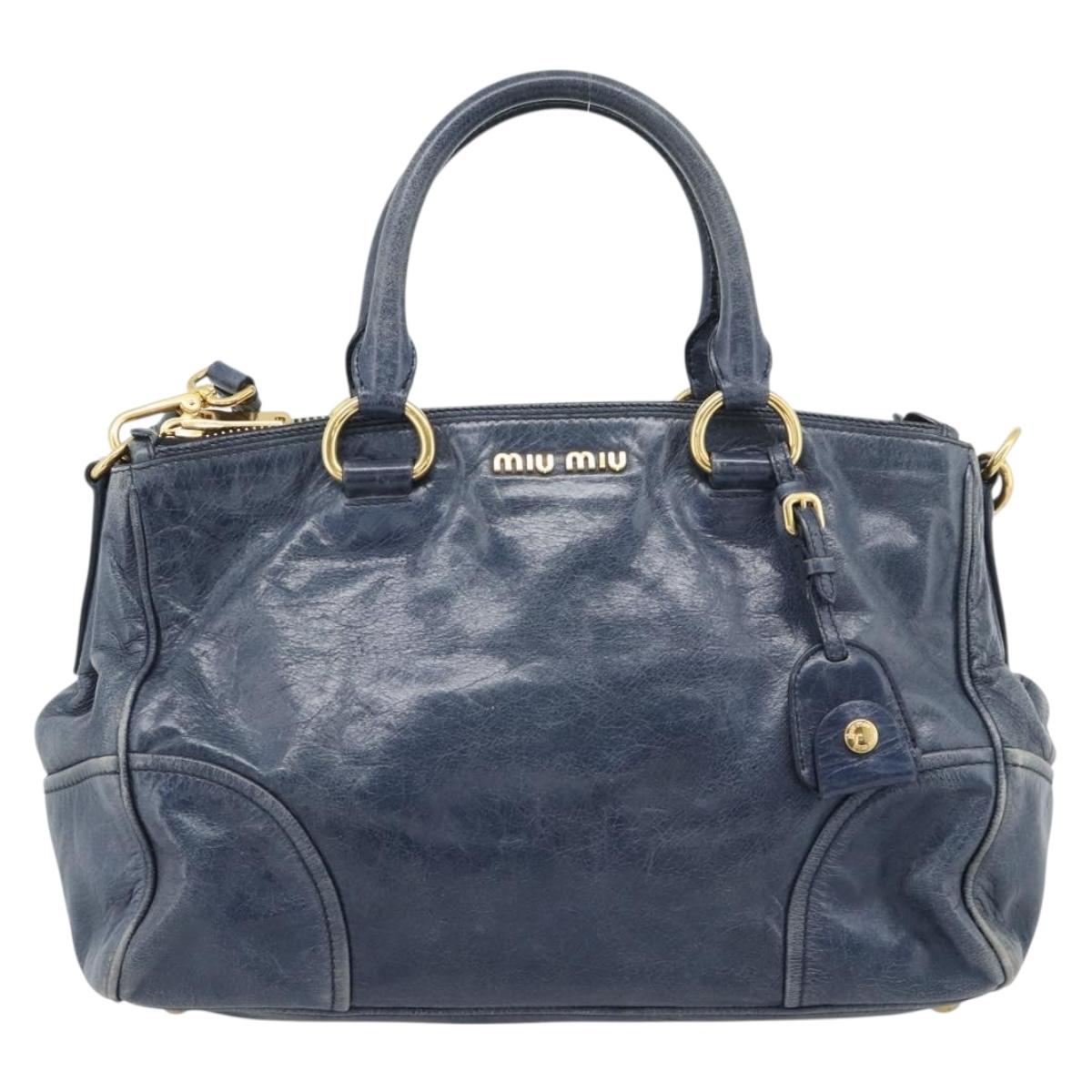 Miu Miu Hand Bag Leather 2way Navy Gold Auth 185645V