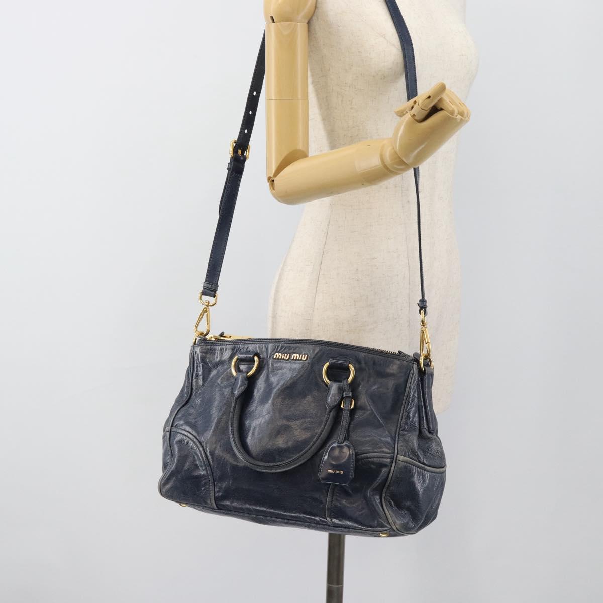 Miu Miu Hand Bag Leather 2way Navy Gold Auth 185645V