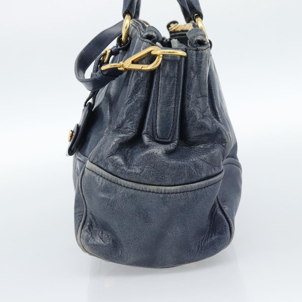 Miu Miu Hand Bag Leather 2way Navy Gold Auth 185645V