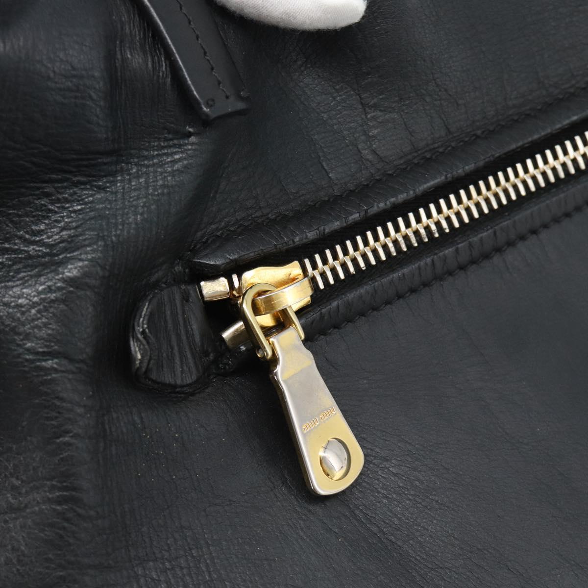 Miu Miu Tote Bag Leather Black Gold Auth 185646A
