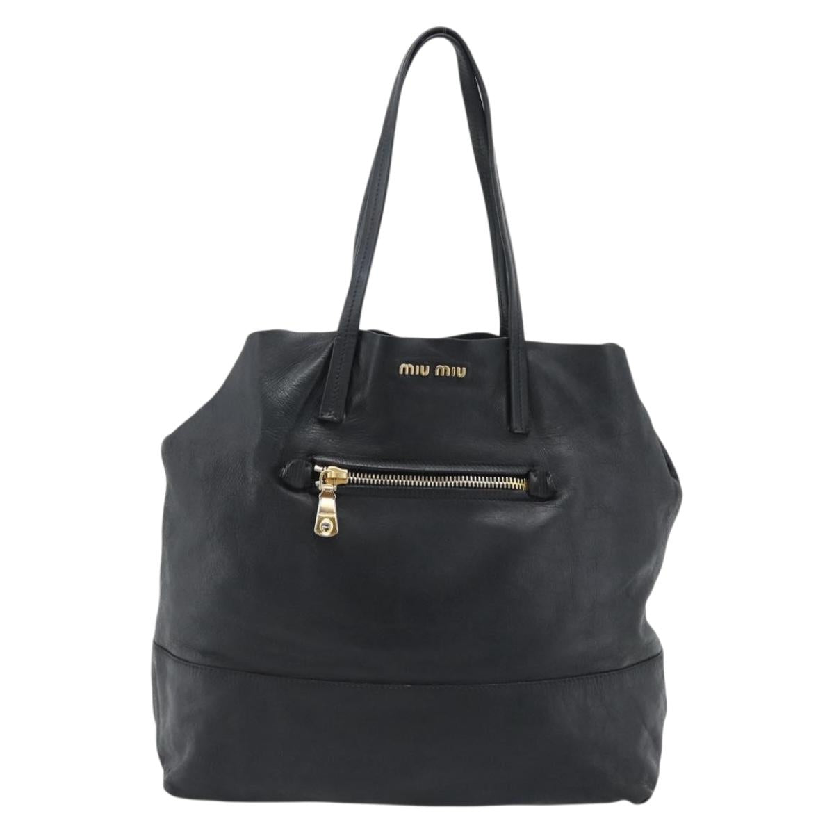 Miu Miu Tote Bag Leather Black Gold Auth 185646A