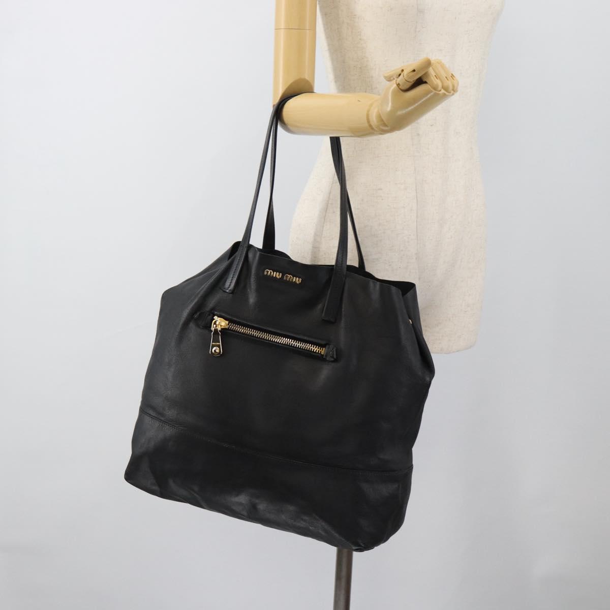 Miu Miu Tote Bag Leather Black Gold Auth 185646A