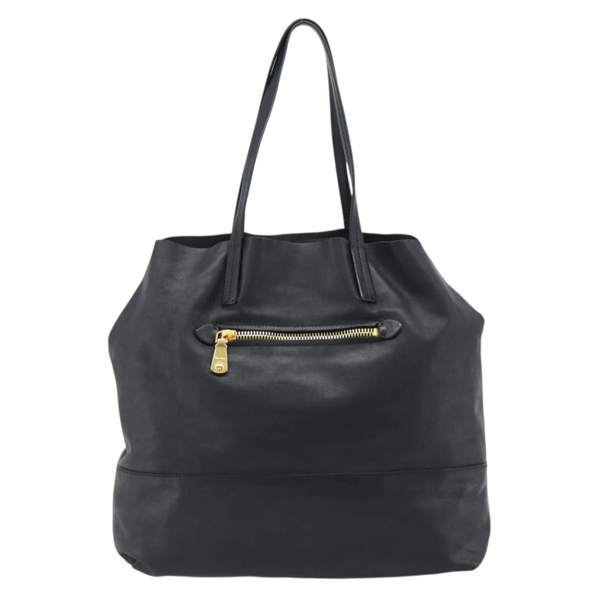 Miu Miu Tote Bag Leather Black Gold Auth 185646A