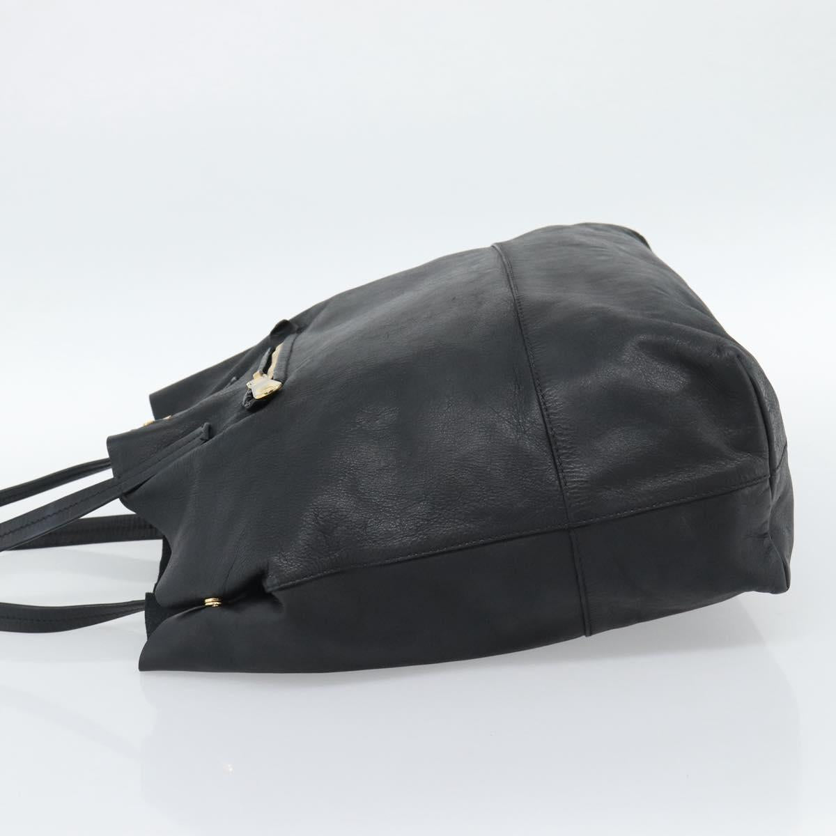 Miu Miu Tote Bag Leather Black Gold Auth 185646A