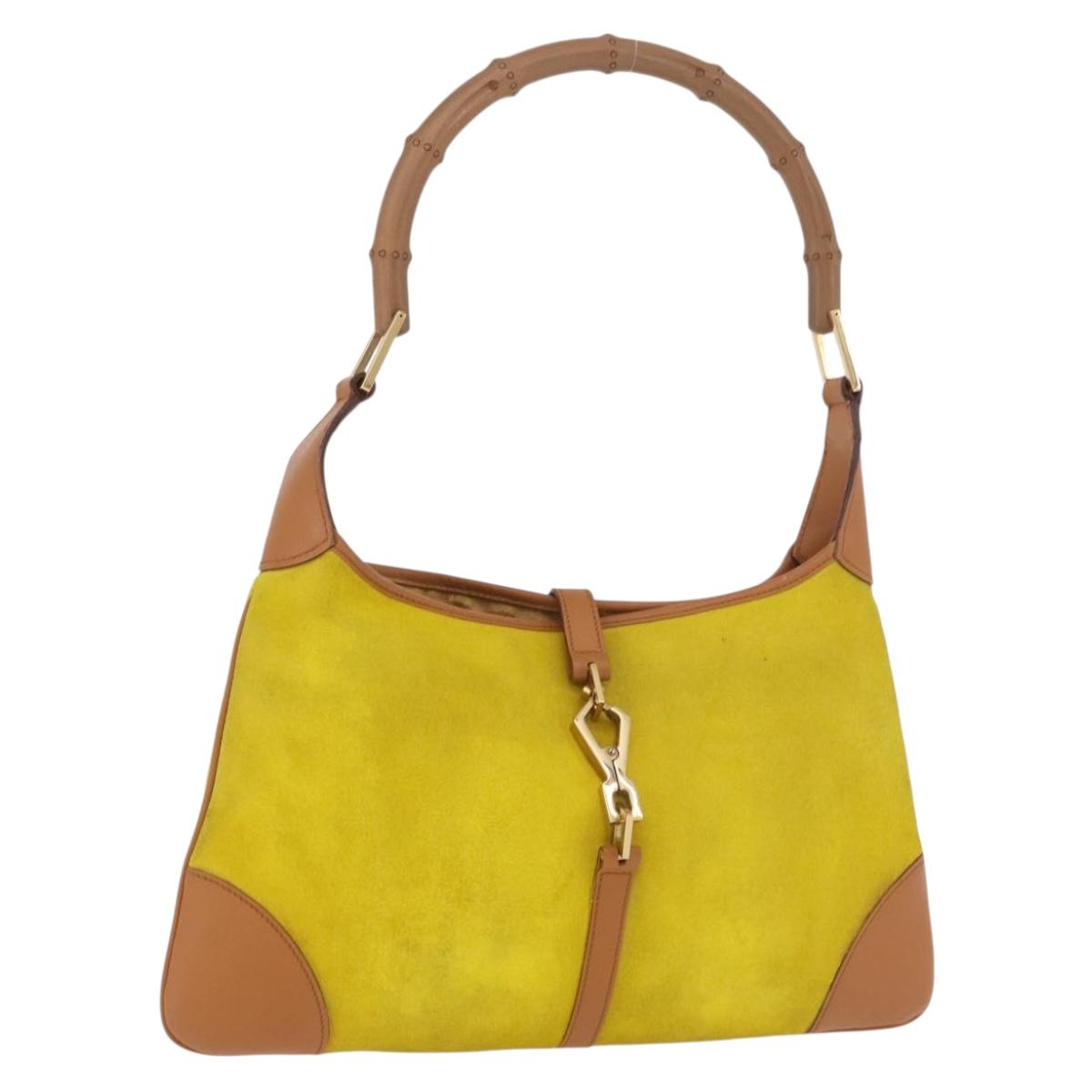GUCCI Jackie Shoulder Bag Suede Yellow Gold 001 4060 Auth 185648