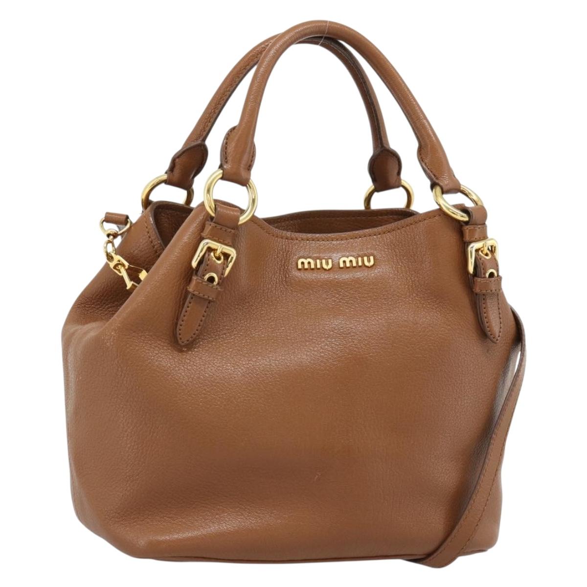 Miu Miu Hand Bag Leather 2way Brown Gold Auth 185649V