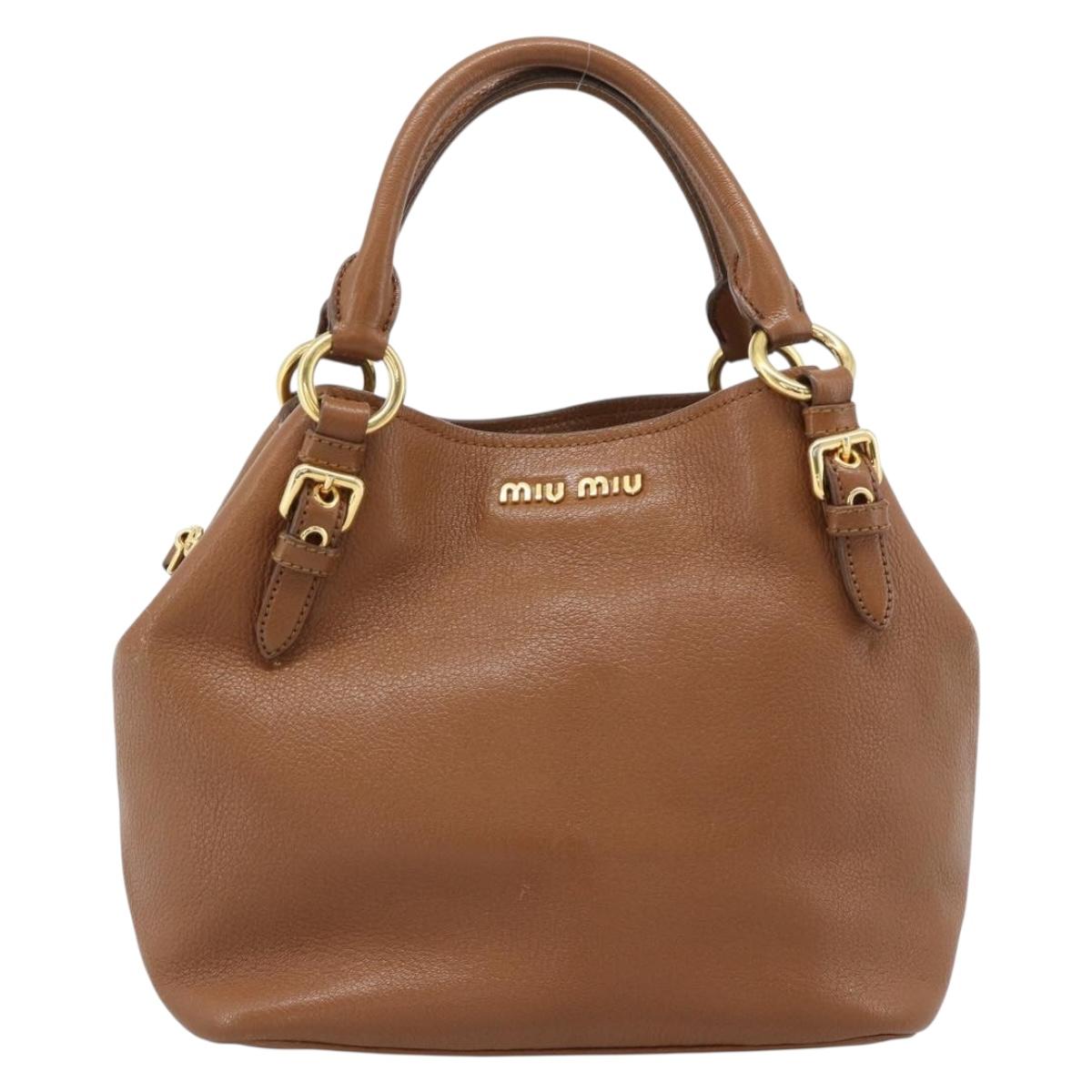 Miu Miu Hand Bag Leather 2way Brown Gold Auth 185649V