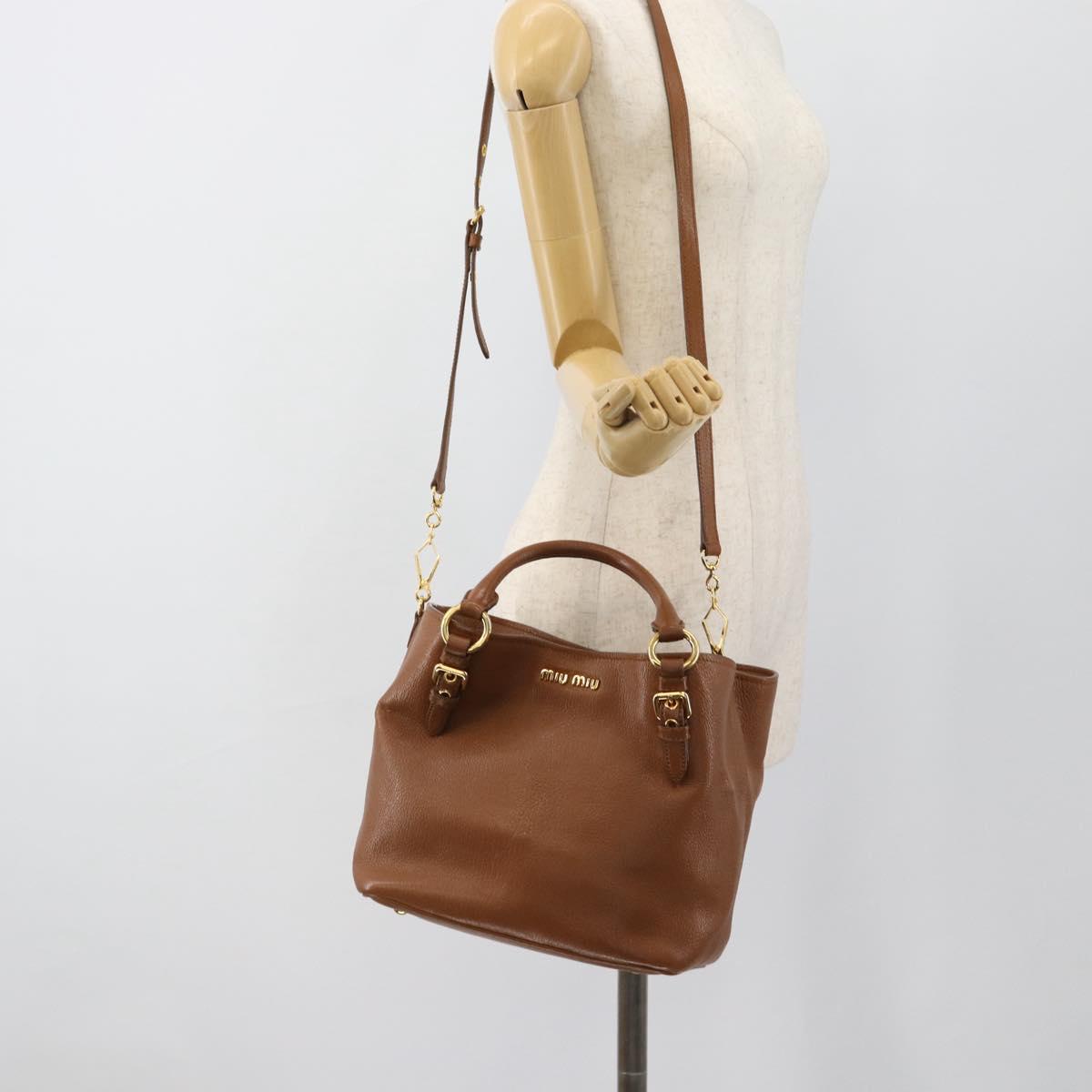 Miu Miu Hand Bag Leather 2way Brown Gold Auth 185649V