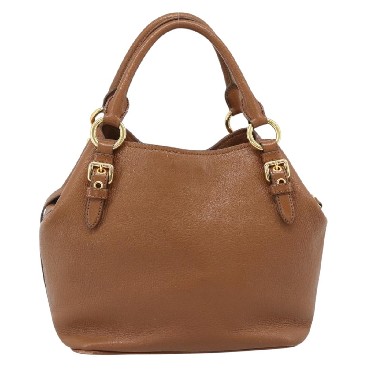 Miu Miu Hand Bag Leather 2way Brown Gold Auth 185649V