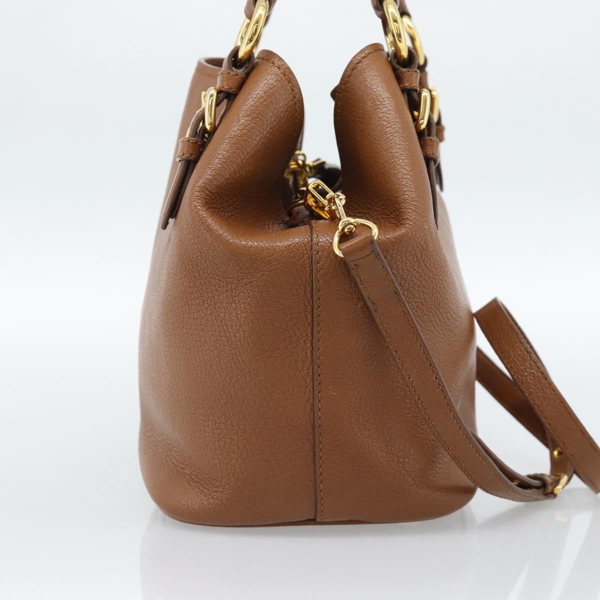 Miu Miu Hand Bag Leather 2way Brown Gold Auth 185649V