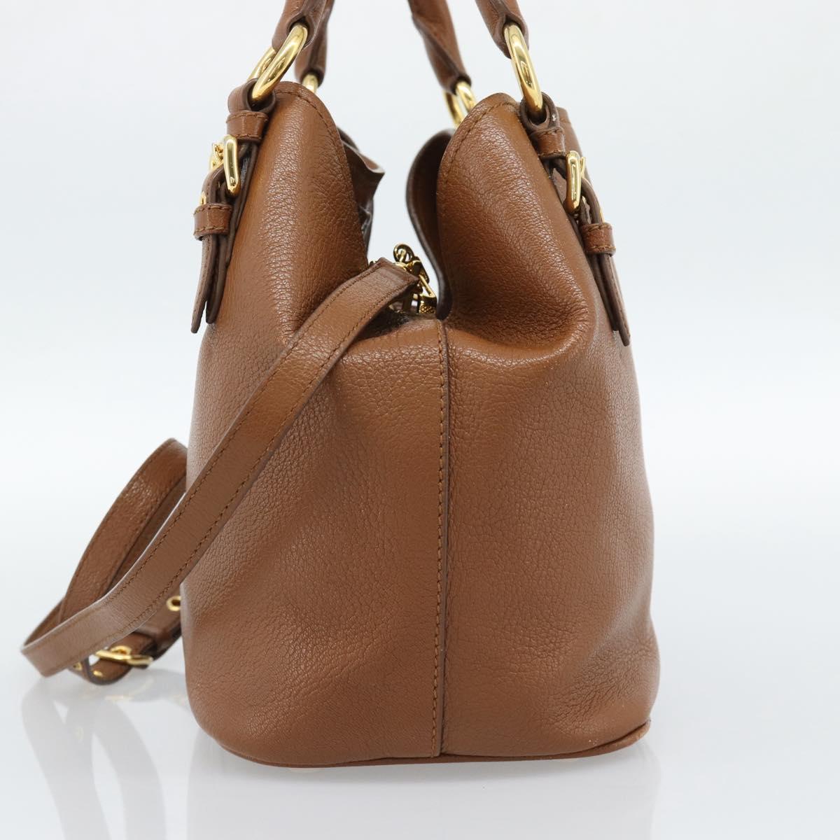 Miu Miu Hand Bag Leather 2way Brown Gold Auth 185649V