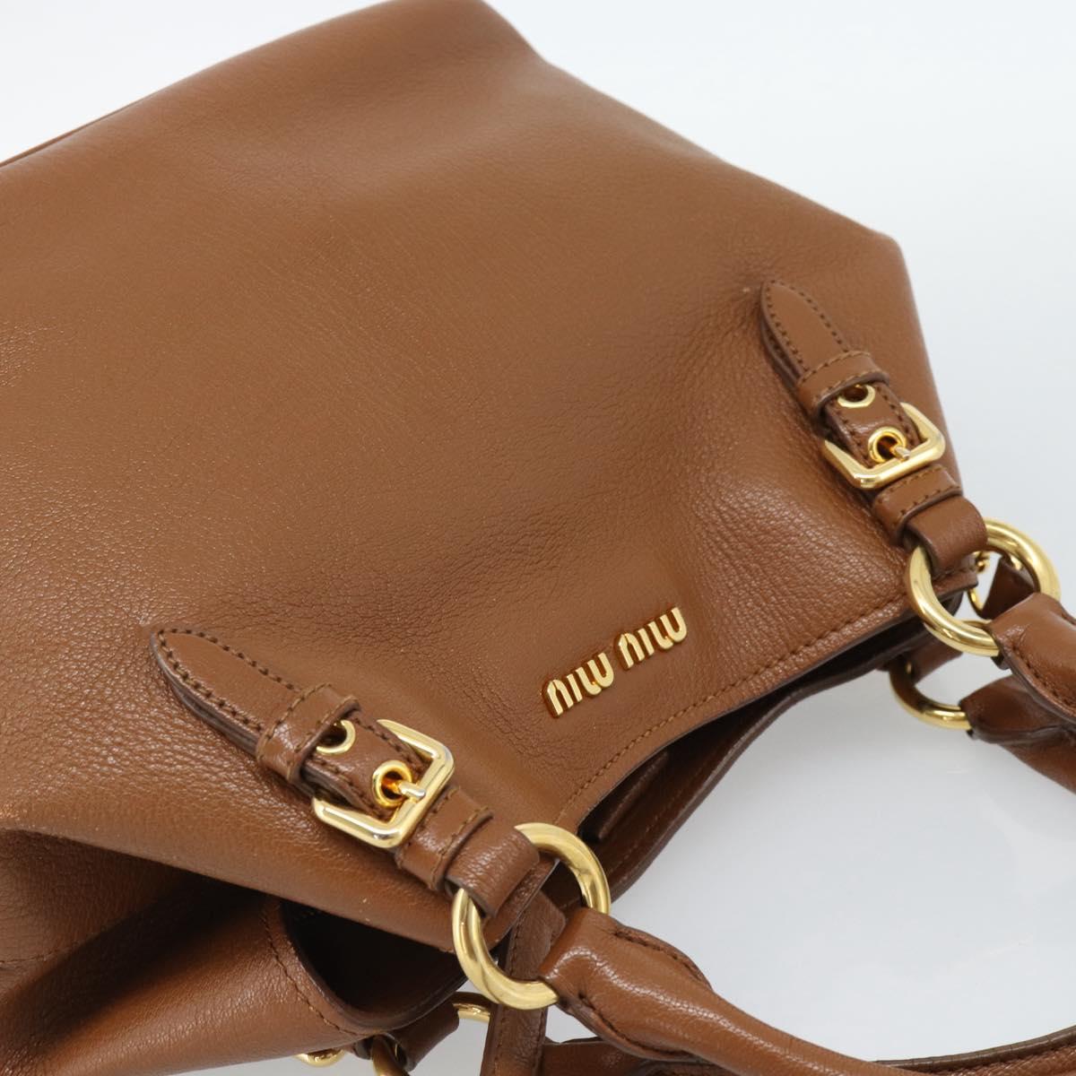 Miu Miu Hand Bag Leather 2way Brown Gold Auth 185649V