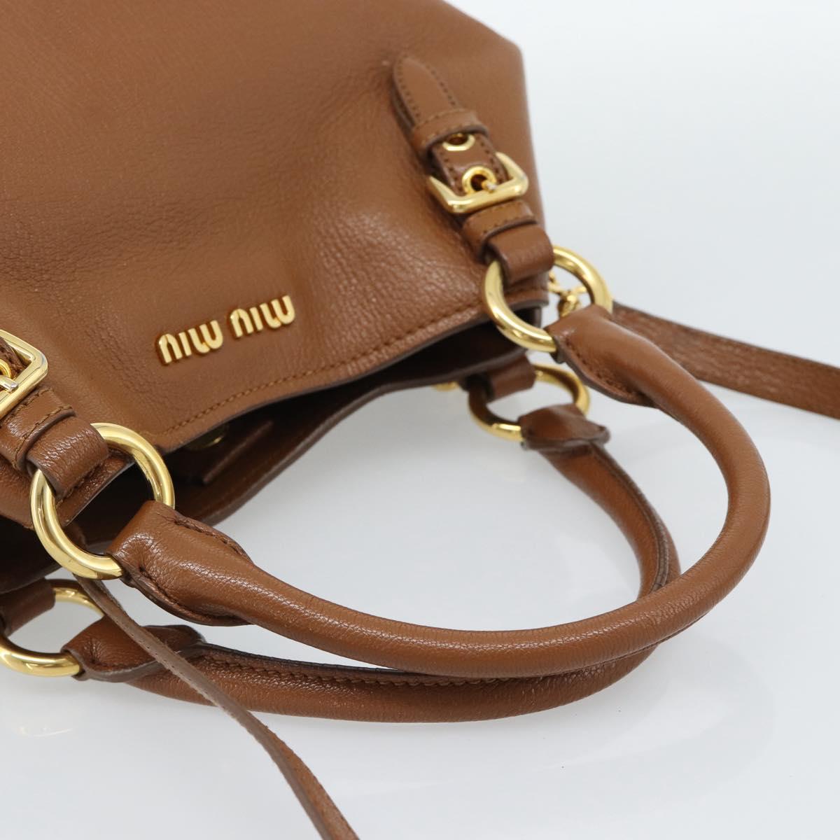 Miu Miu Hand Bag Leather 2way Brown Gold Auth 185649V