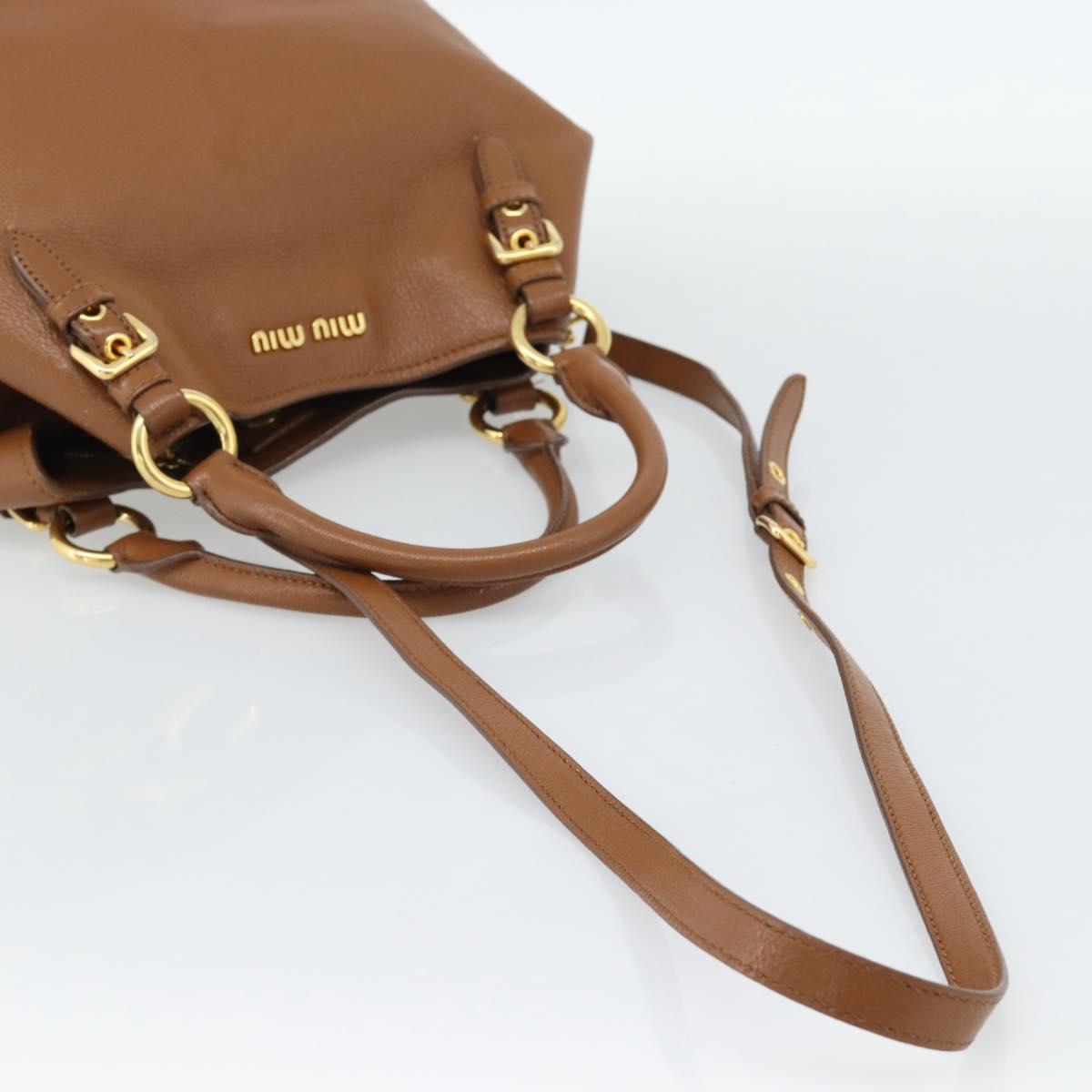 Miu Miu Hand Bag Leather 2way Brown Gold Auth 185649V