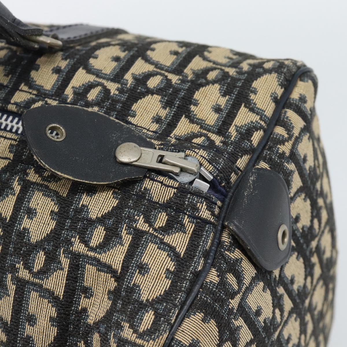 Christian Dior Trotter Canvas Boston Bag Navy Silver Auth 185650