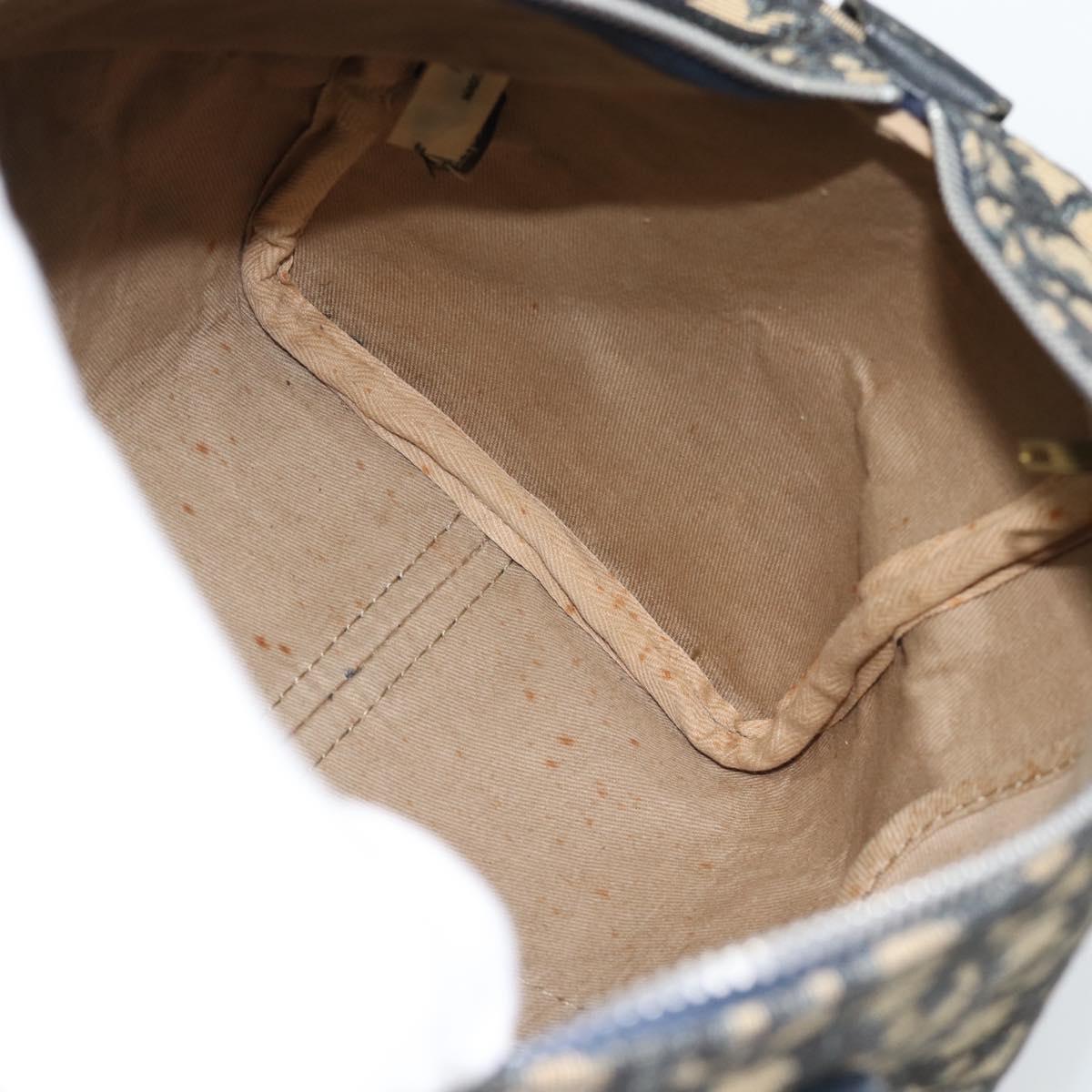 Christian Dior Trotter Canvas Boston Bag Navy Silver Auth 185650