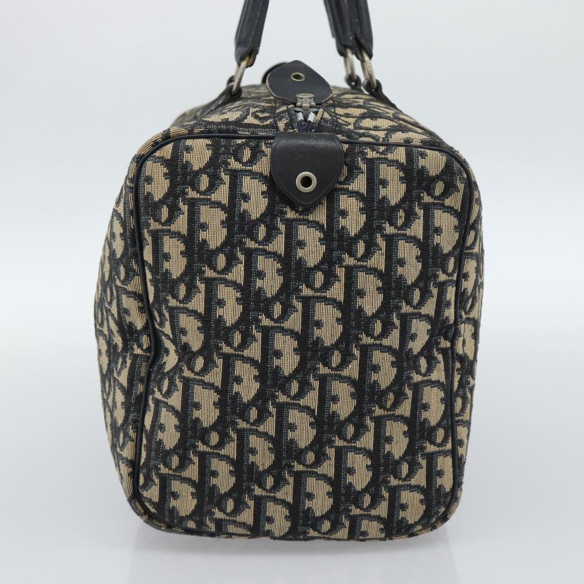 Christian Dior Trotter Canvas Boston Bag Navy Silver Auth 185650