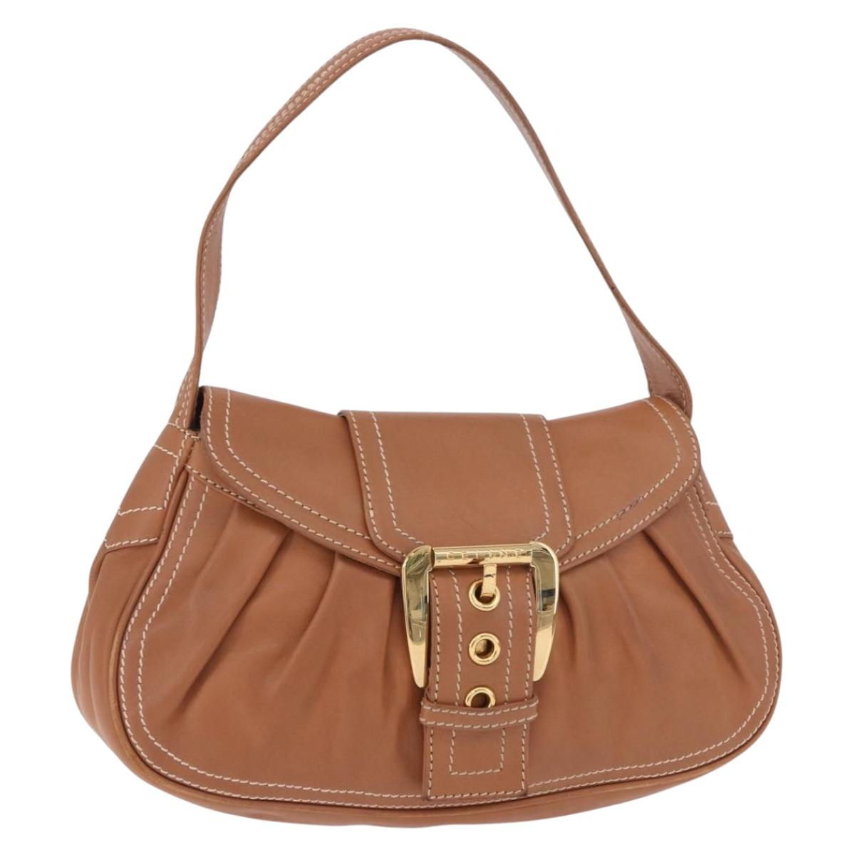 CELINE Shoulder Bag Leather Brown Gold Auth 185651V