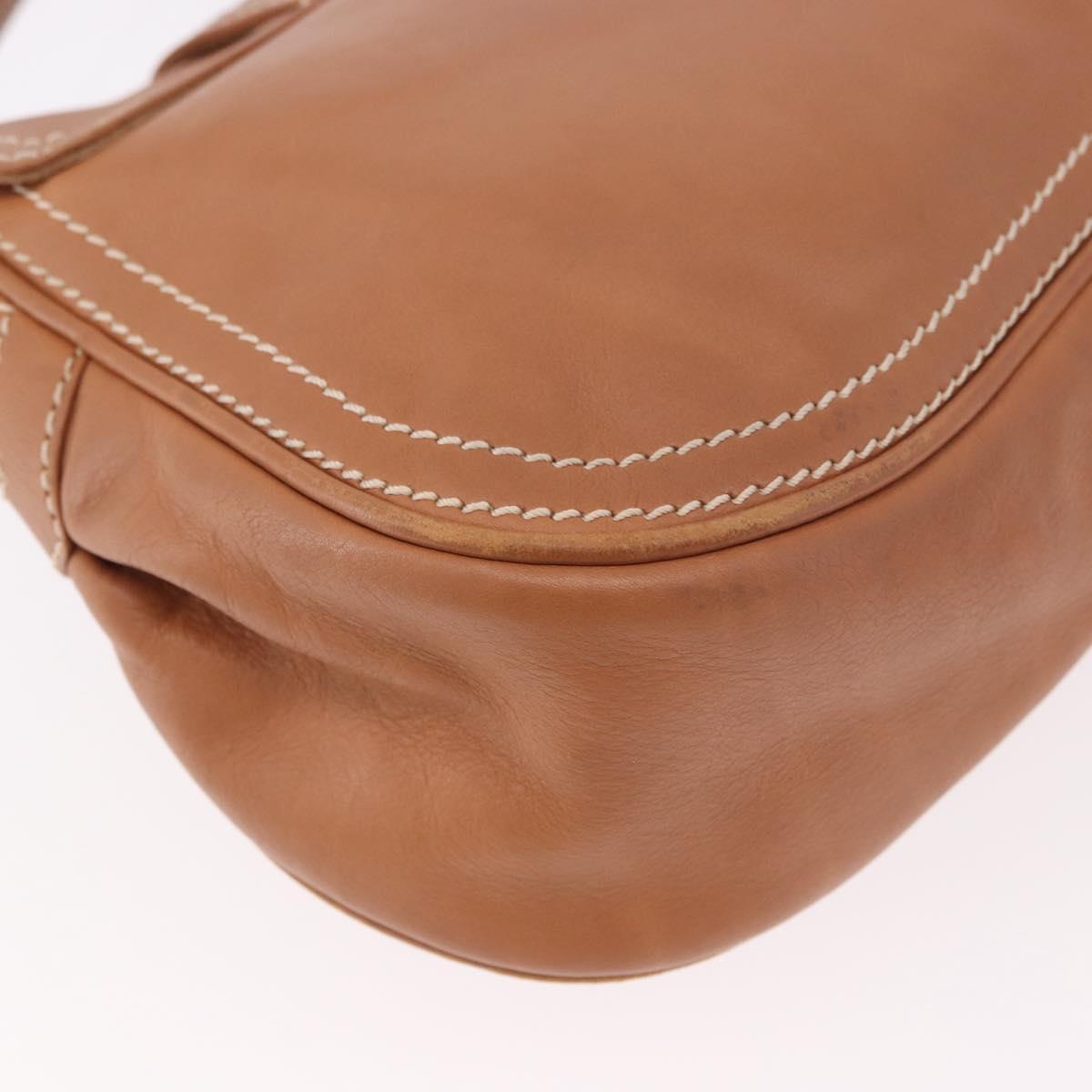 CELINE Shoulder Bag Leather Brown Gold Auth 185651V