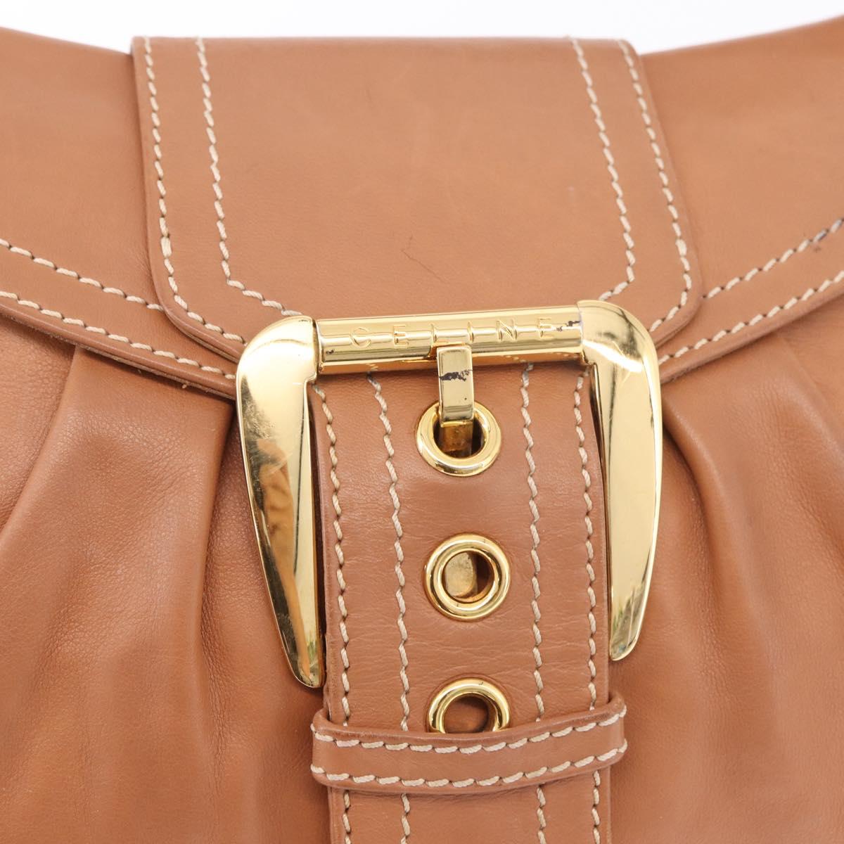 CELINE Shoulder Bag Leather Brown Gold Auth 185651V