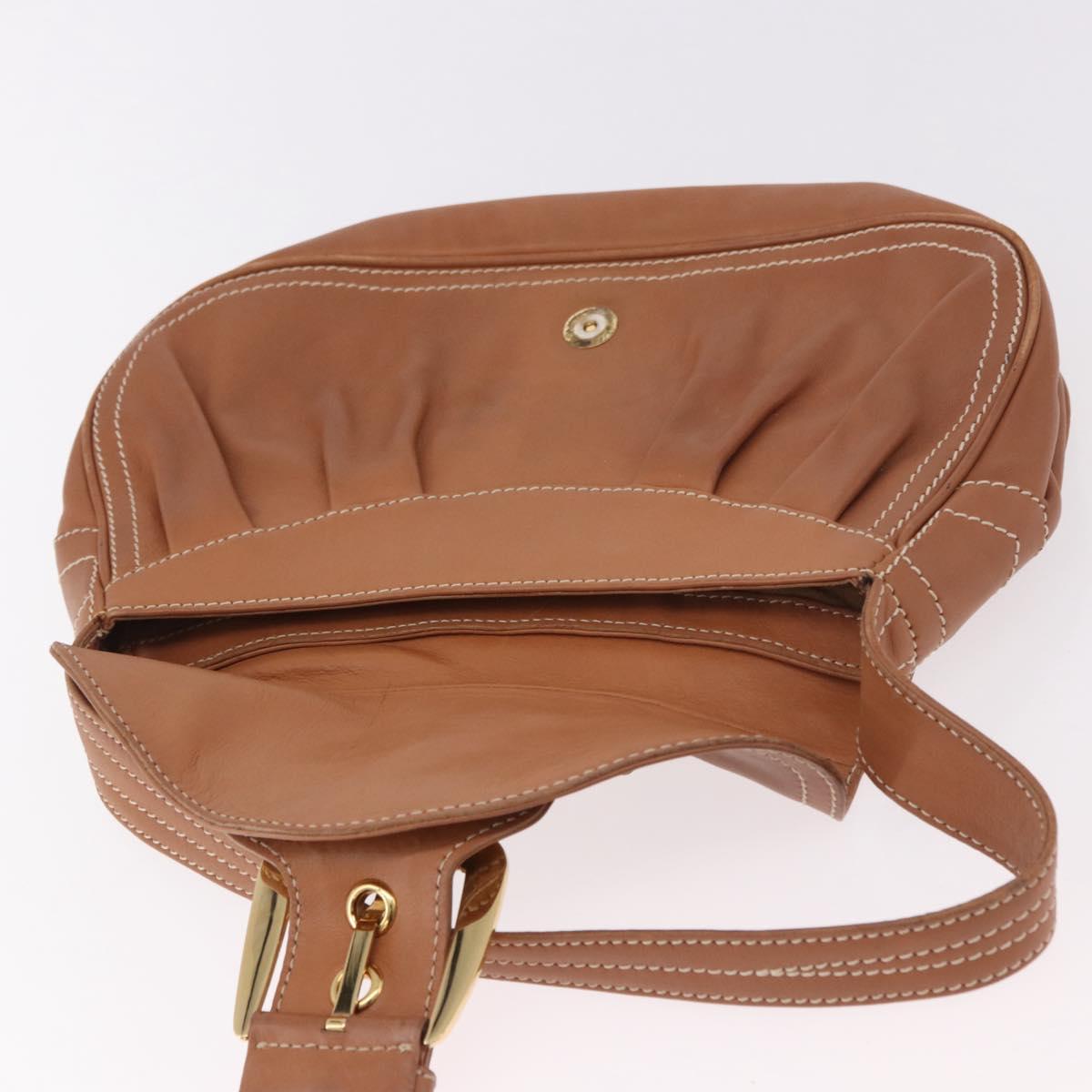 CELINE Shoulder Bag Leather Brown Gold Auth 185651V