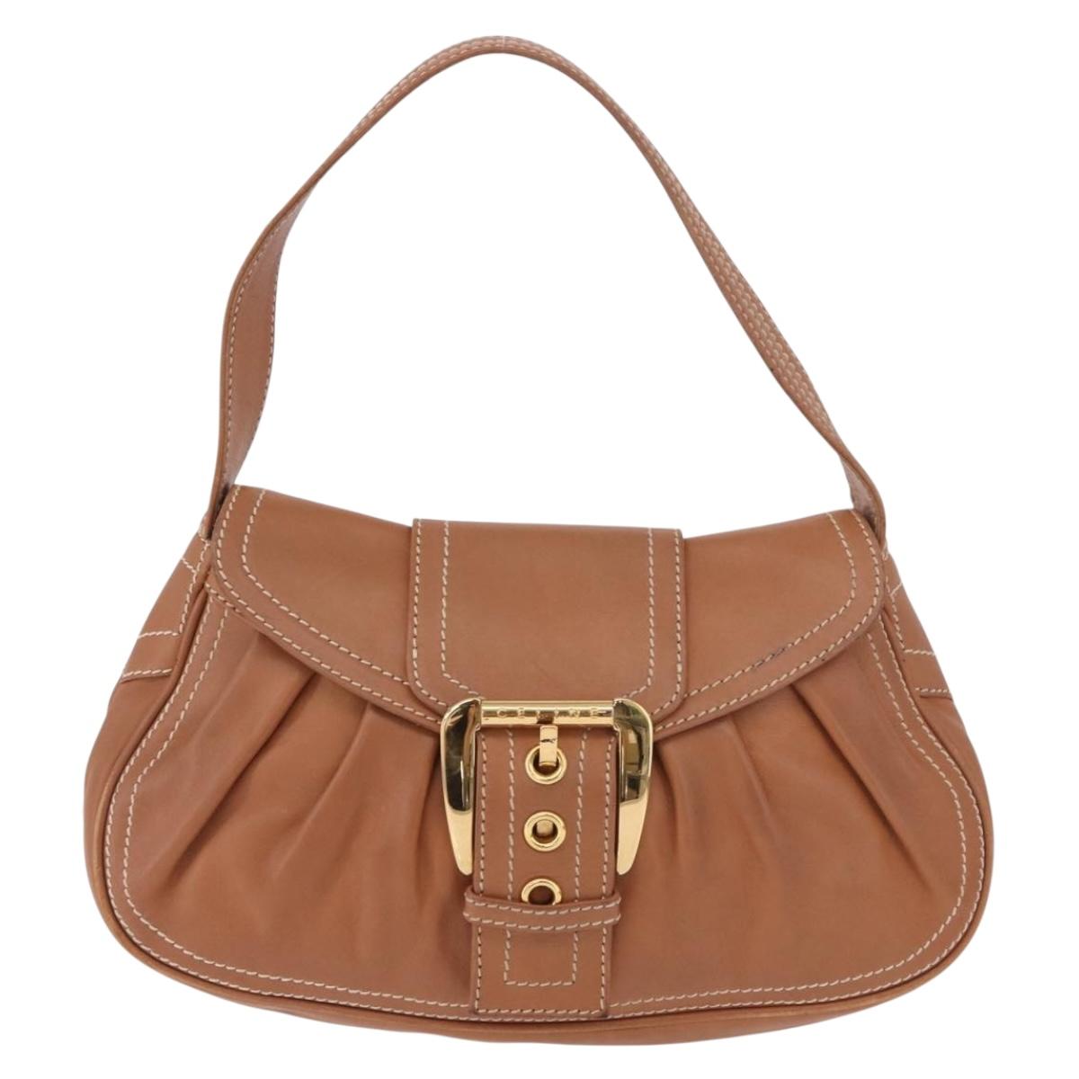 CELINE Shoulder Bag Leather Brown Gold Auth 185651V