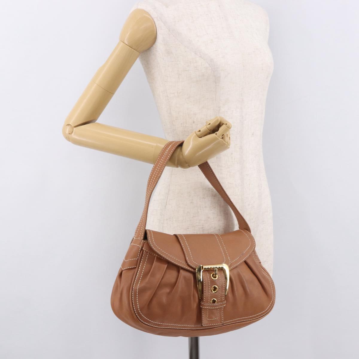 CELINE Shoulder Bag Leather Brown Gold Auth 185651V