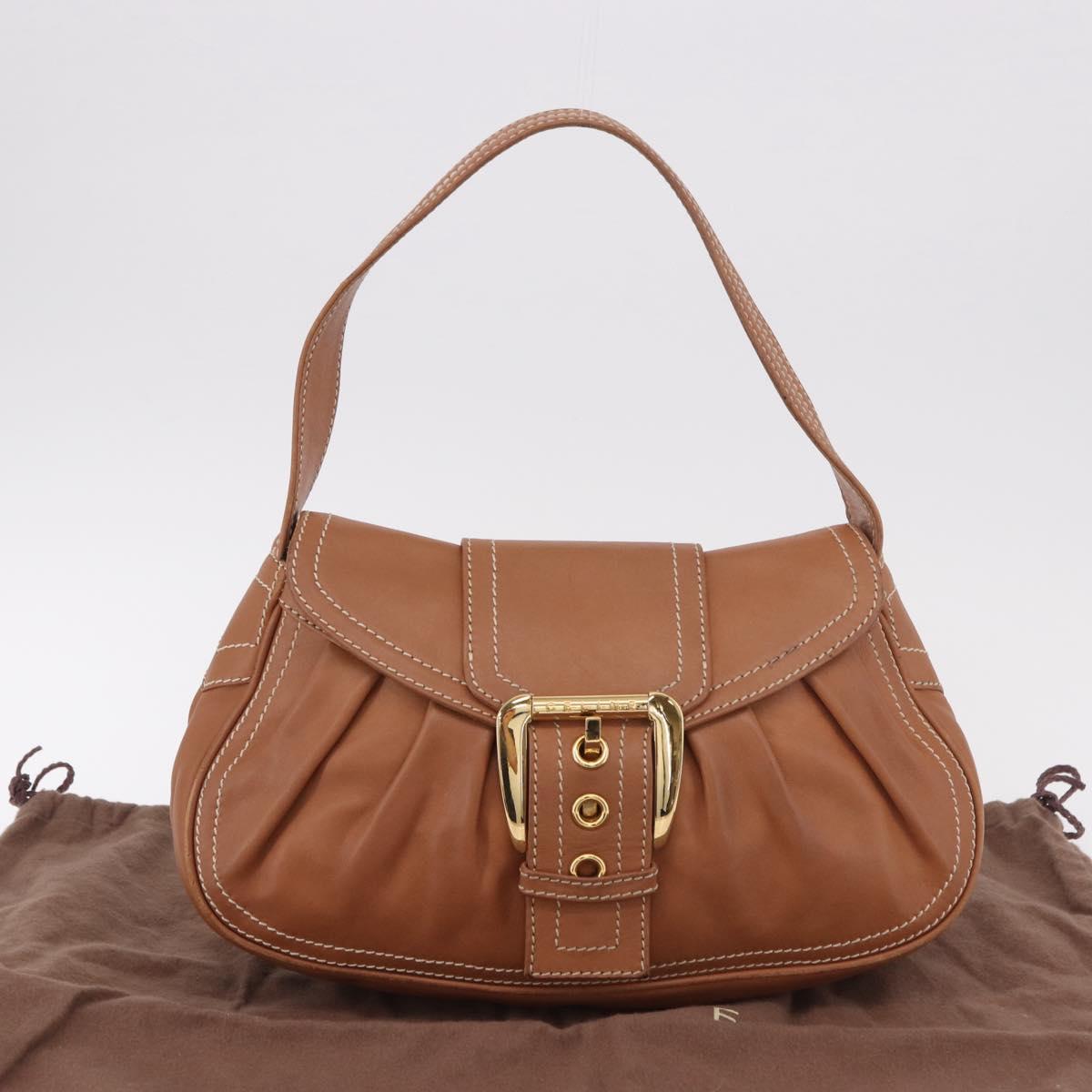 CELINE Shoulder Bag Leather Brown Gold Auth 185651V