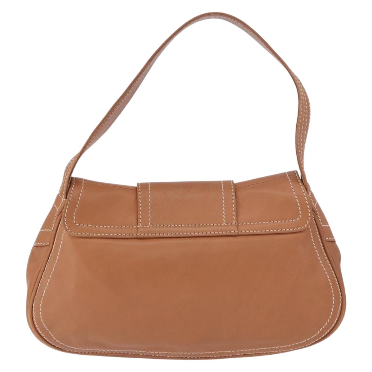 CELINE Shoulder Bag Leather Brown Gold Auth 185651V