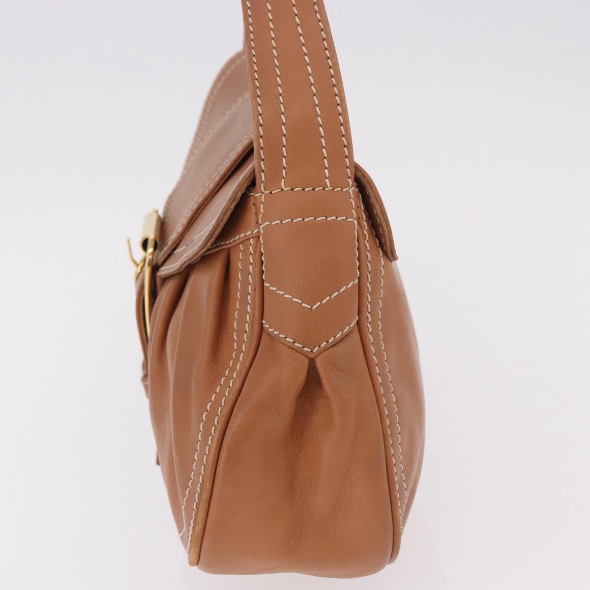 CELINE Shoulder Bag Leather Brown Gold Auth 185651V