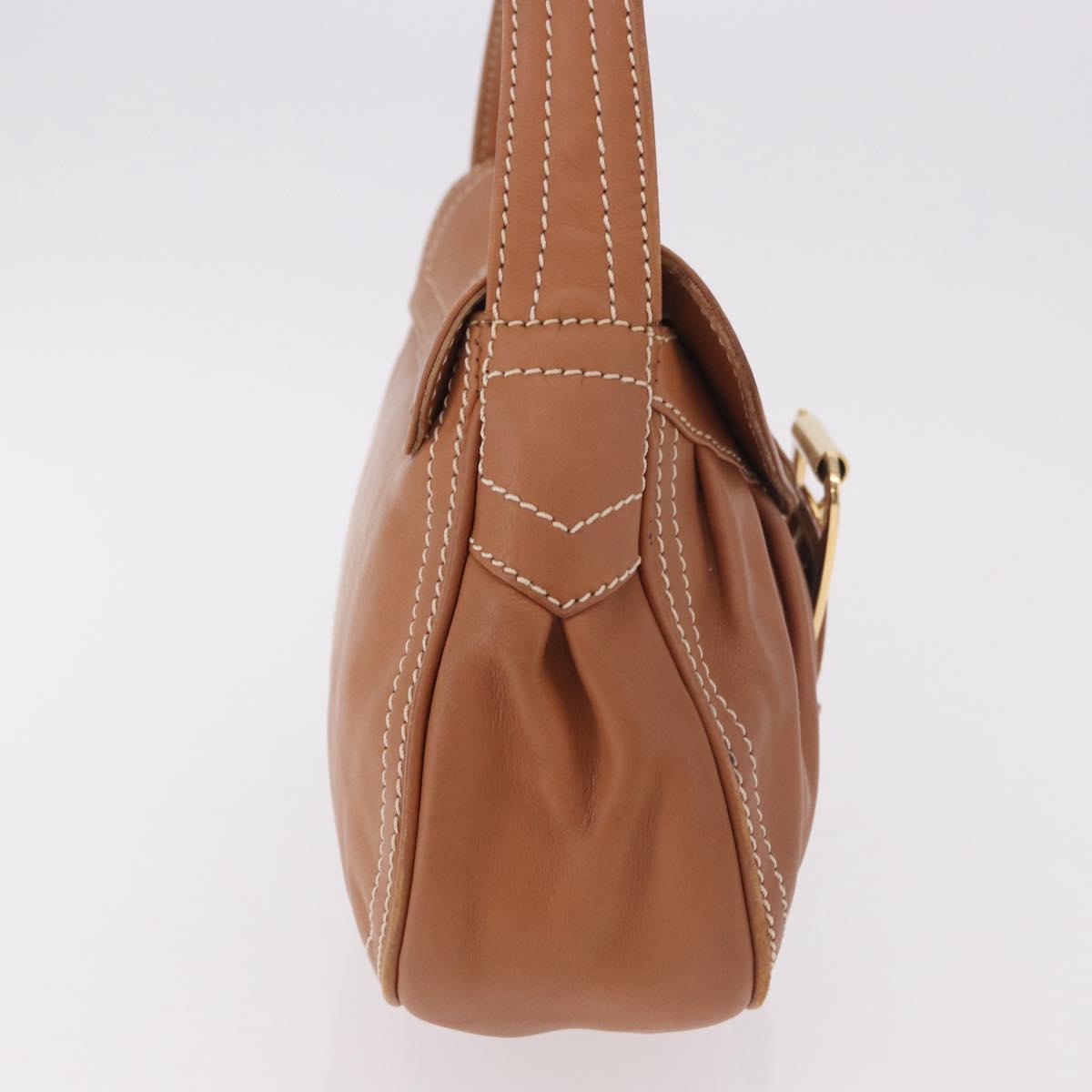 CELINE Shoulder Bag Leather Brown Gold Auth 185651V