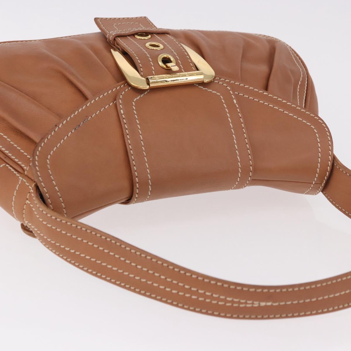 CELINE Shoulder Bag Leather Brown Gold Auth 185651V