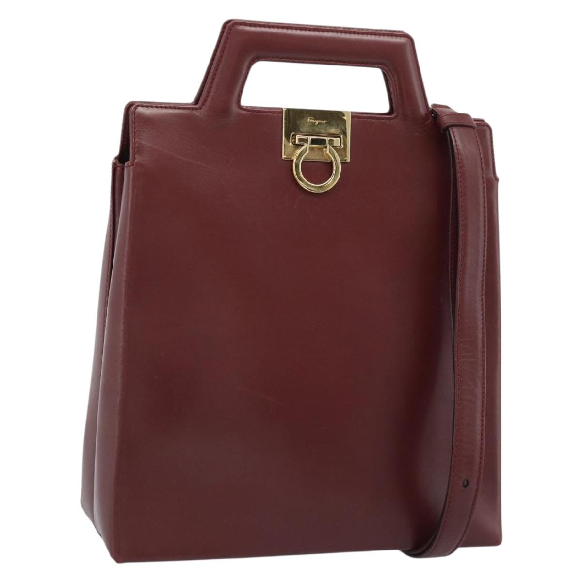 Salvatore Ferragamo Gancini Hand Bag Leather 2way Bordeaux Gold Auth 185652A
