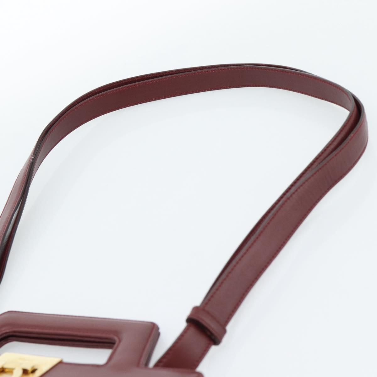 Salvatore Ferragamo Gancini Hand Bag Leather 2way Bordeaux Gold Auth 185652A