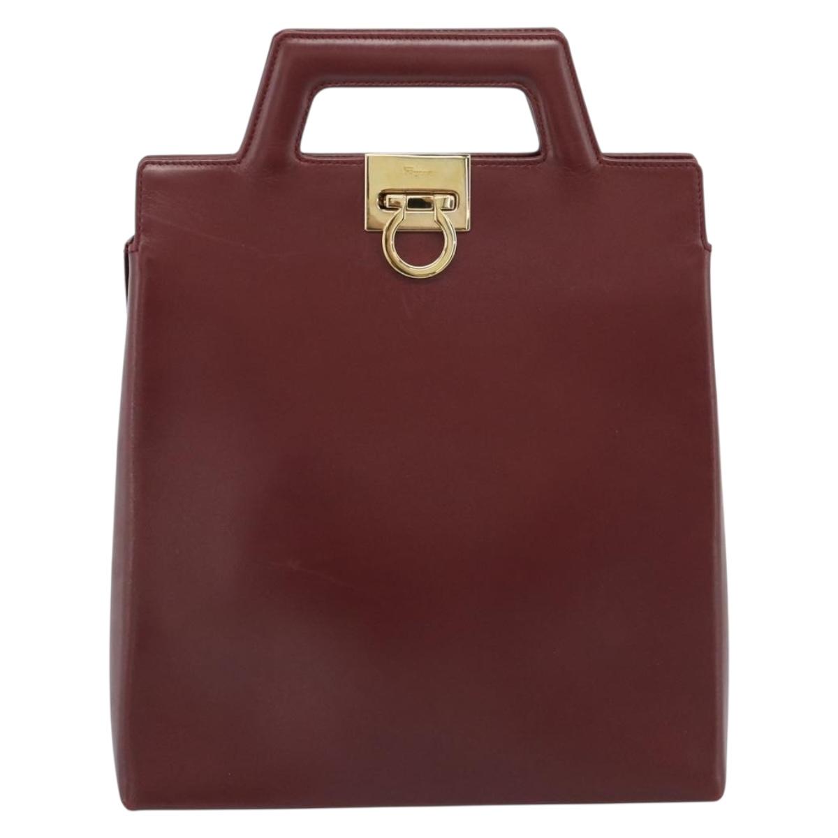 Salvatore Ferragamo Gancini Hand Bag Leather 2way Bordeaux Gold Auth 185652A