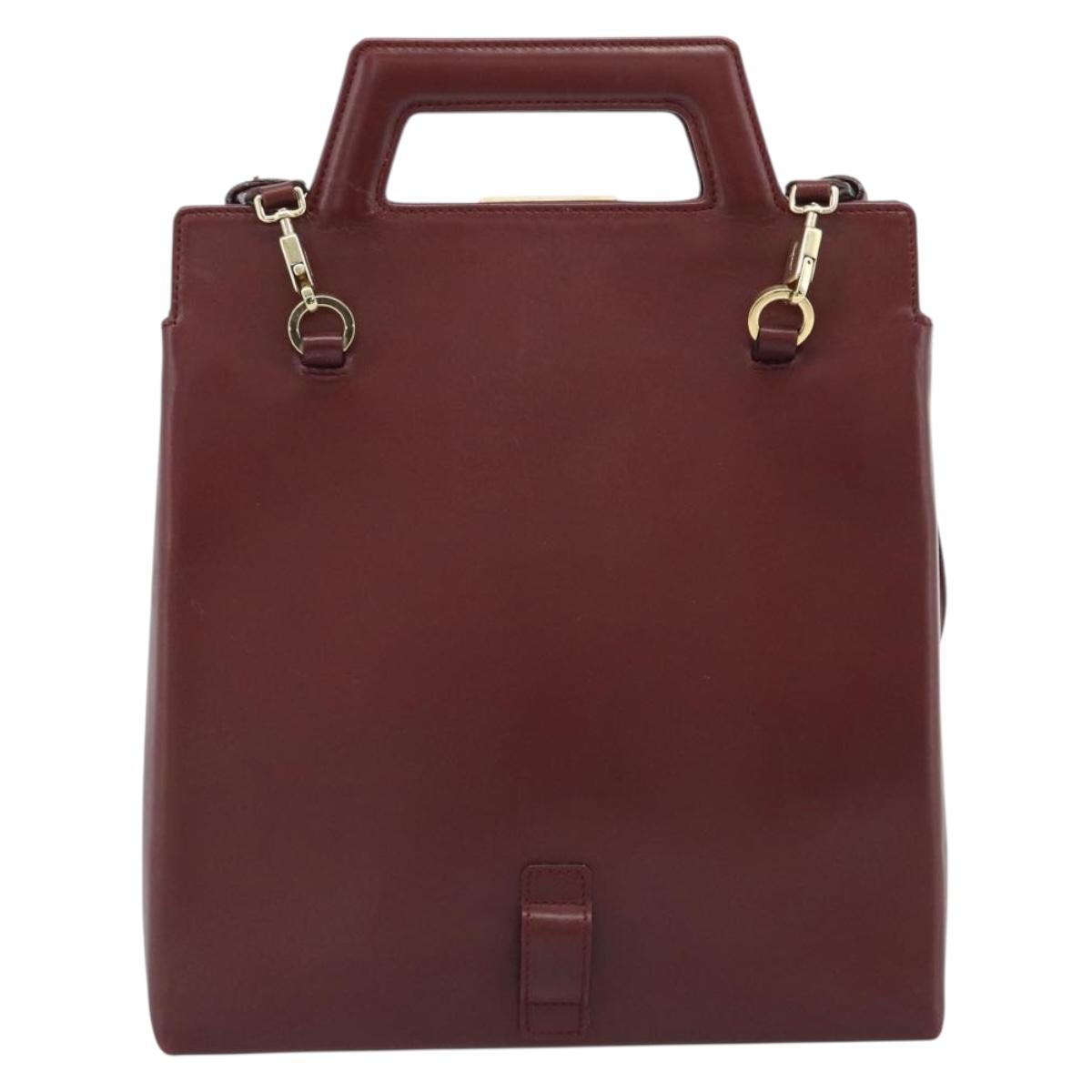 Salvatore Ferragamo Gancini Hand Bag Leather 2way Bordeaux Gold Auth 185652A