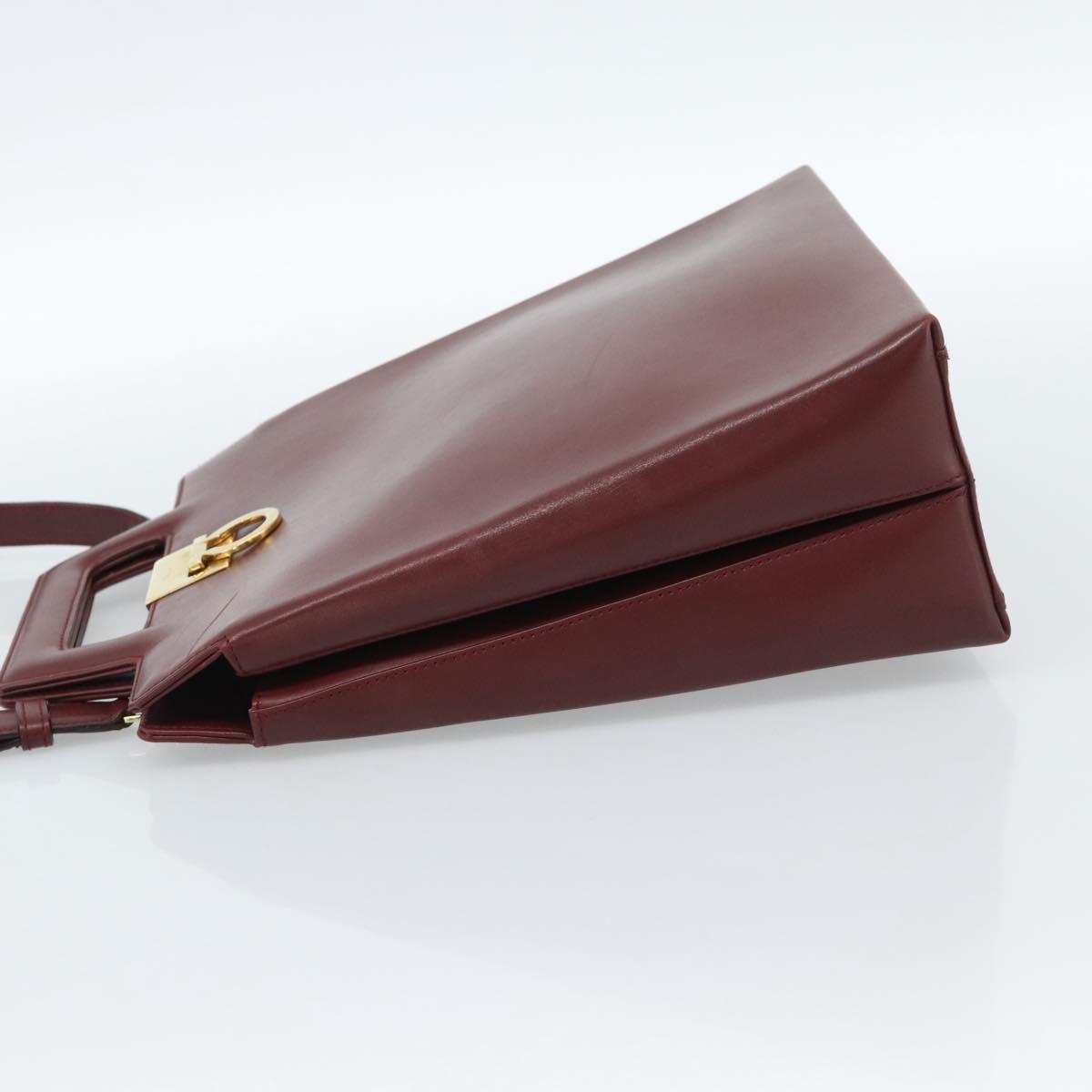 Salvatore Ferragamo Gancini Hand Bag Leather 2way Bordeaux Gold Auth 185652A