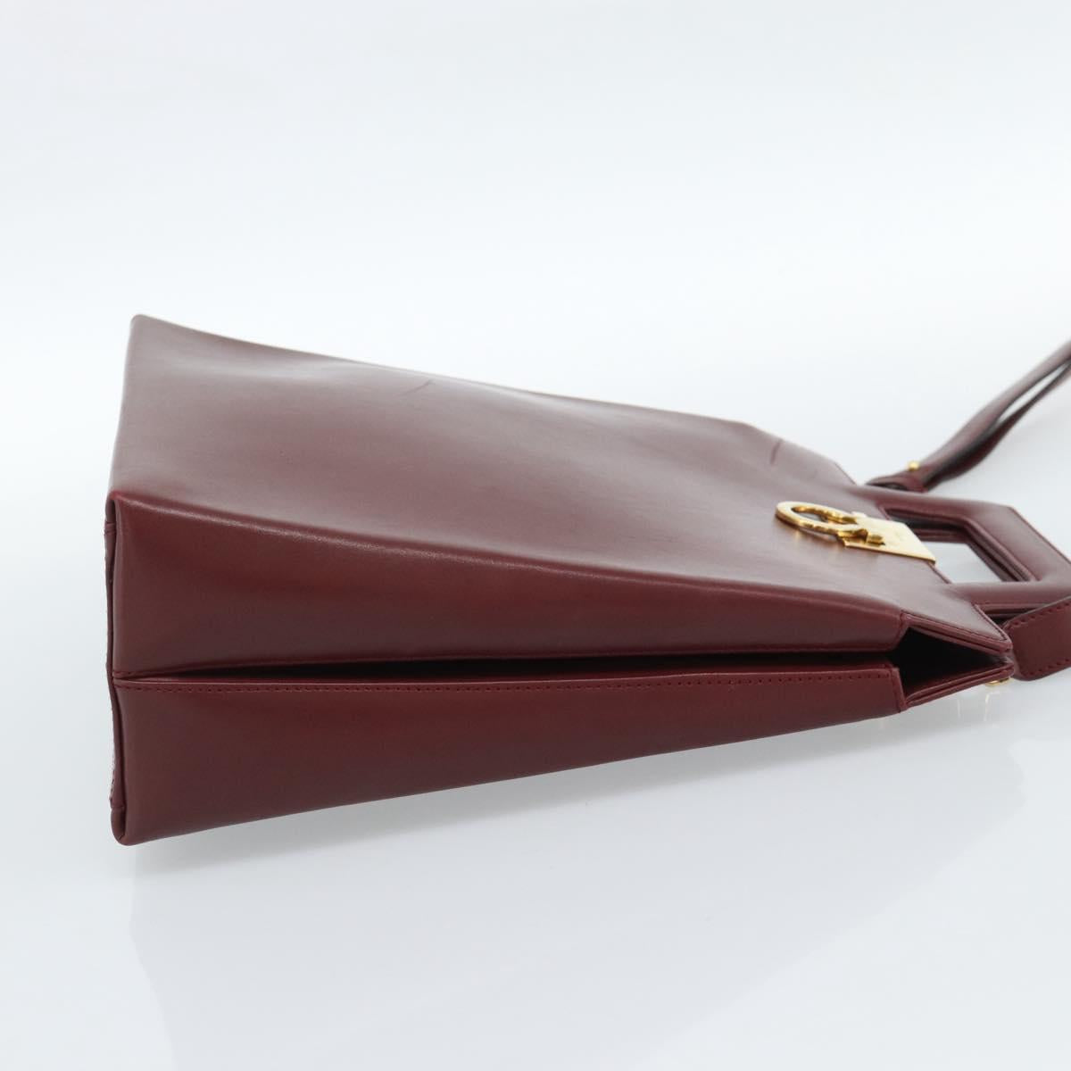 Salvatore Ferragamo Gancini Hand Bag Leather 2way Bordeaux Gold Auth 185652A
