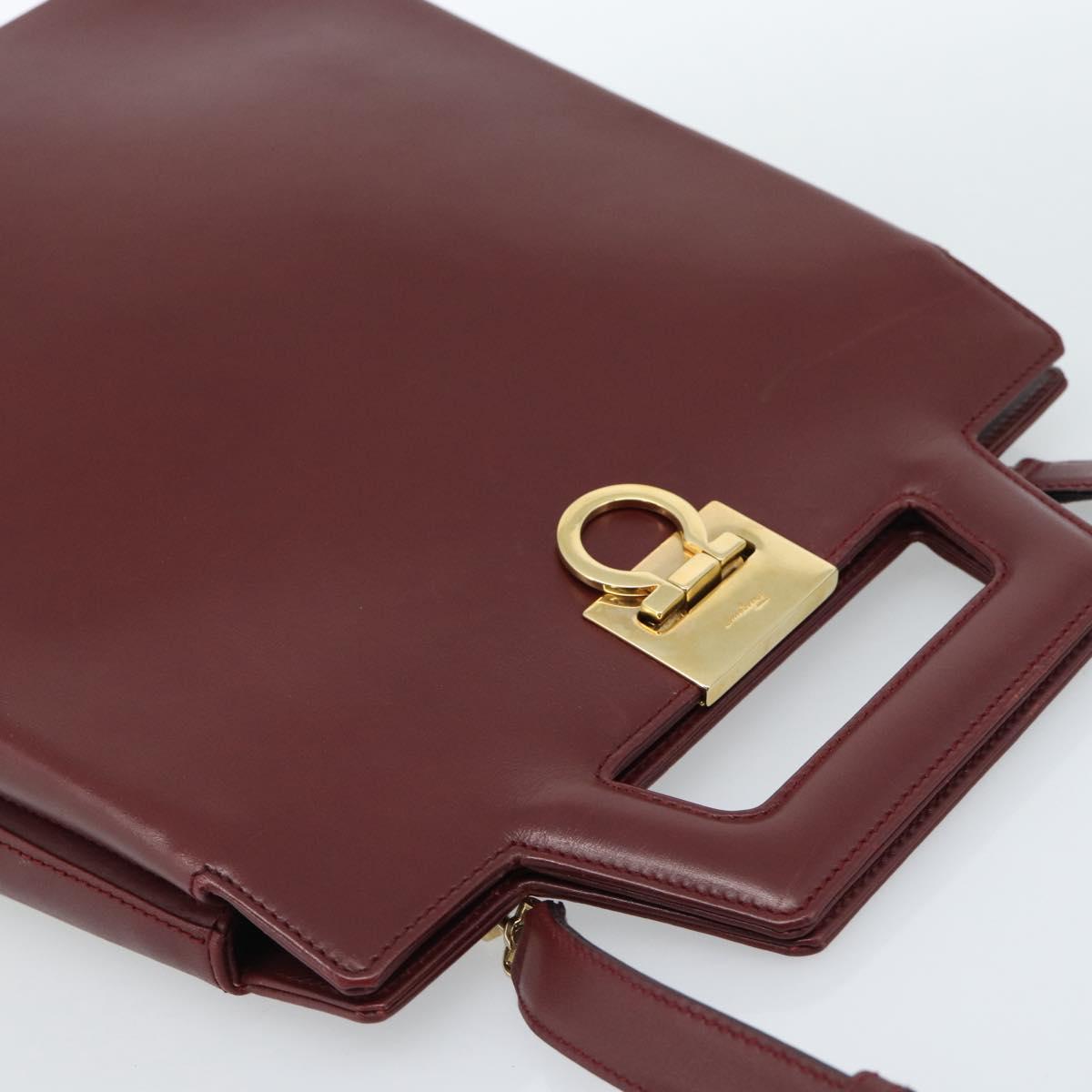 Salvatore Ferragamo Gancini Hand Bag Leather 2way Bordeaux Gold Auth 185652A