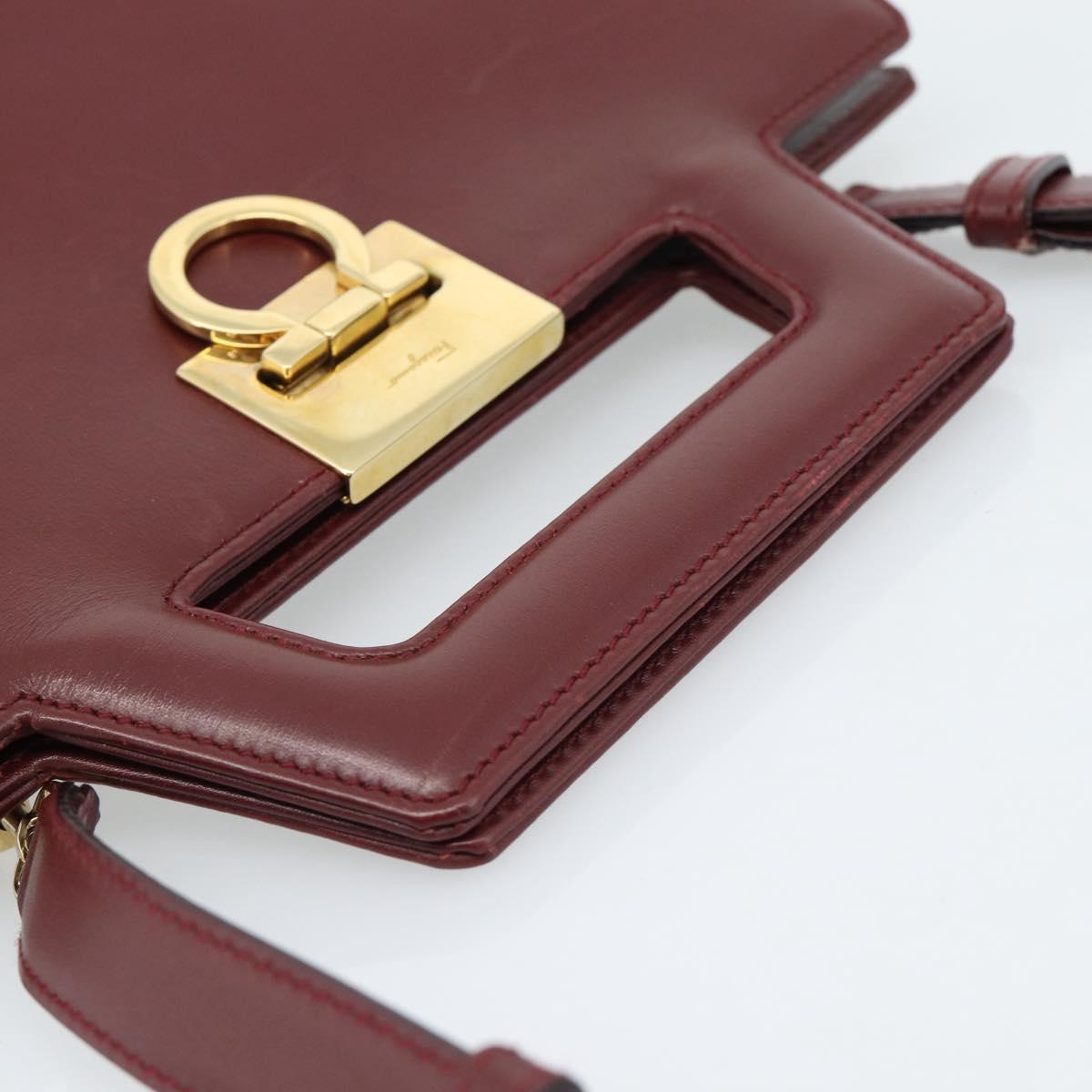 Salvatore Ferragamo Gancini Hand Bag Leather 2way Bordeaux Gold Auth 185652A