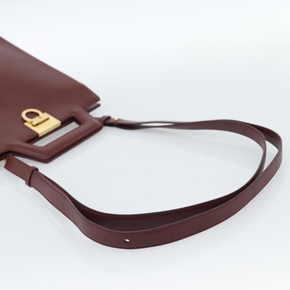Salvatore Ferragamo Gancini Hand Bag Leather 2way Bordeaux Gold Auth 185652A