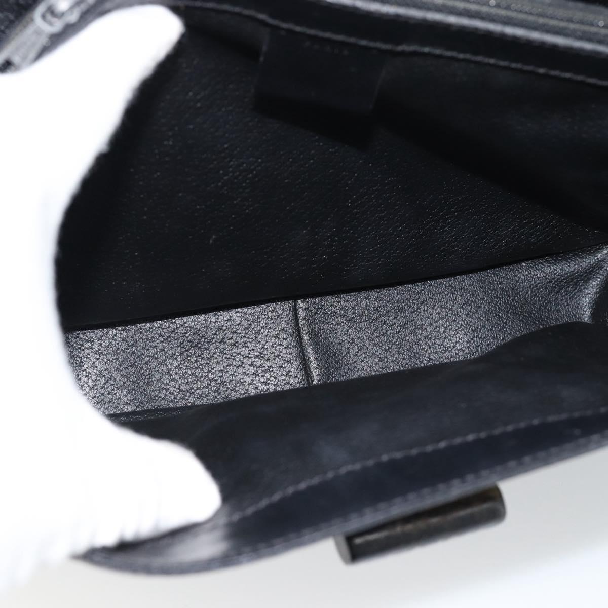 CELINE Macadam Canvas Circle Hand Bag PVC Leather Black Gold Auth 185653A
