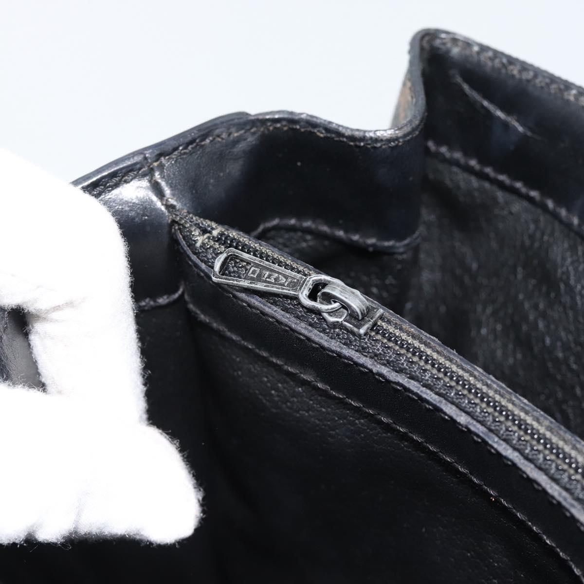 CELINE Macadam Canvas Circle Hand Bag PVC Leather Black Gold Auth 185653A