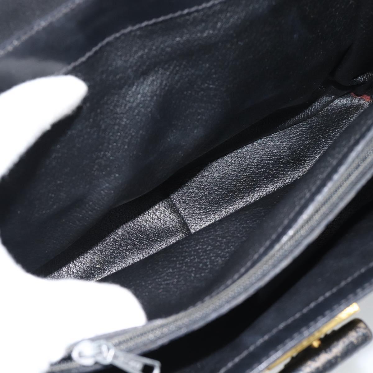 CELINE Macadam Canvas Circle Hand Bag PVC Leather Black Gold Auth 185653A