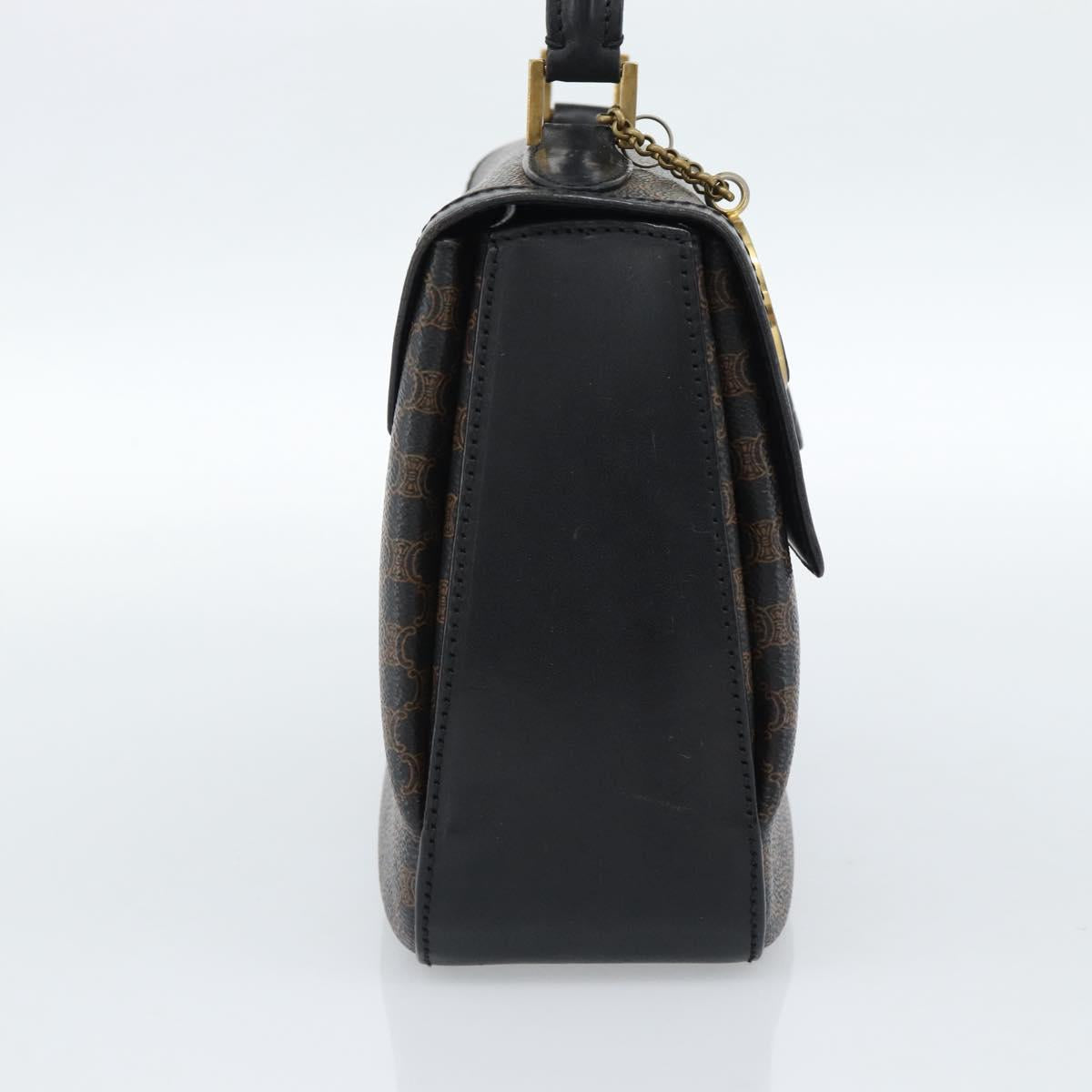CELINE Macadam Canvas Circle Hand Bag PVC Leather Black Gold Auth 185653A